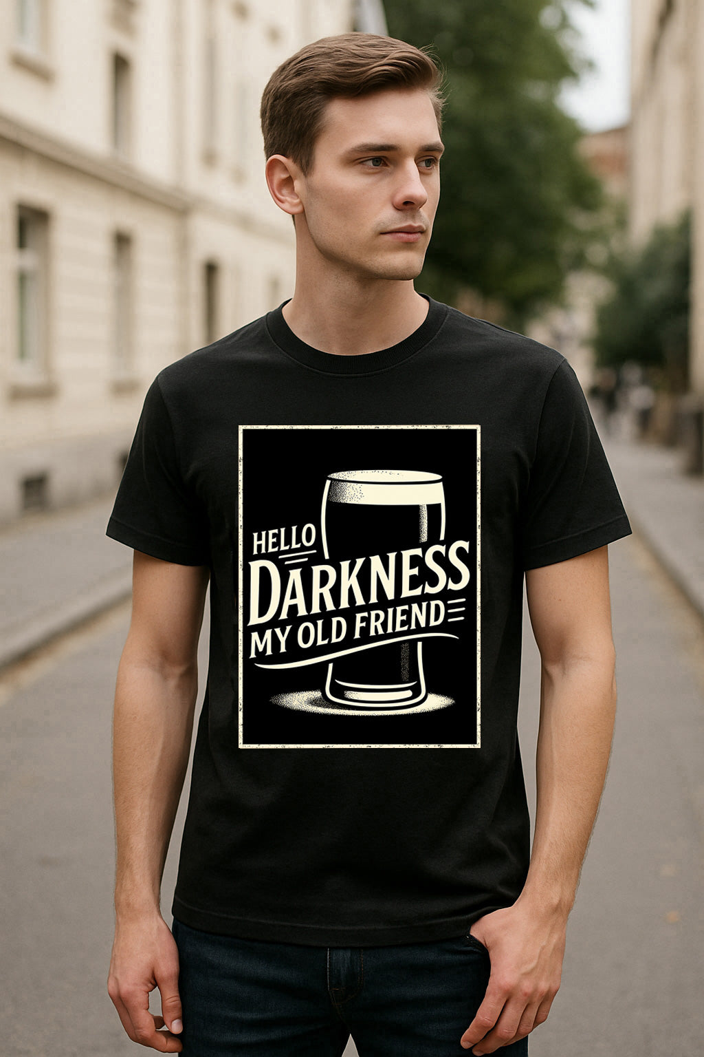 Hello Darkness Guiness My Old Friend Unisex T-Shirt – Dark Beer Lover Funny Pub Stout Graphic Tee