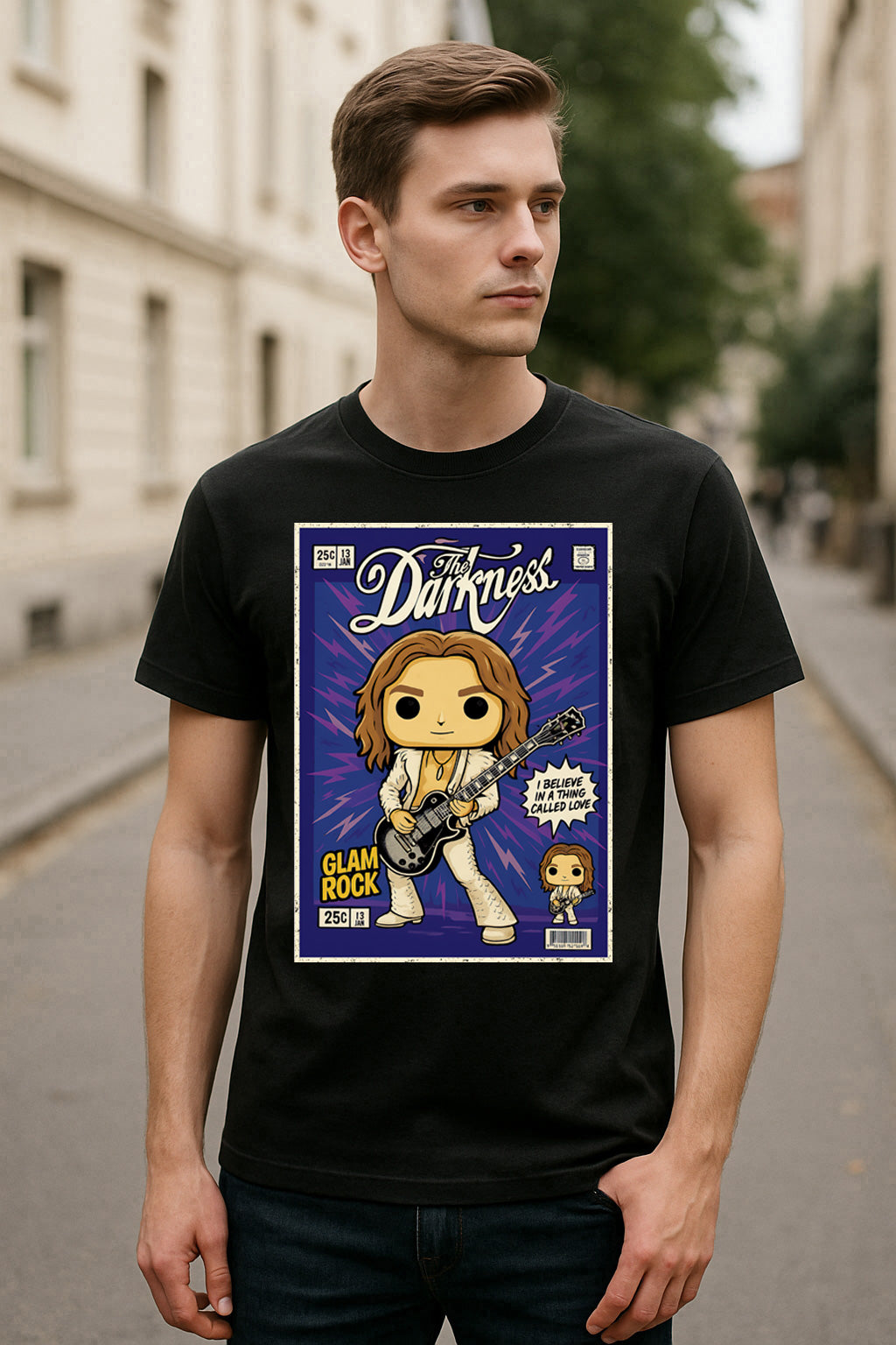 The Darkness I Believe in a Thing Called Love Glam Rock Funko Pop Style Unisex T-Shirt