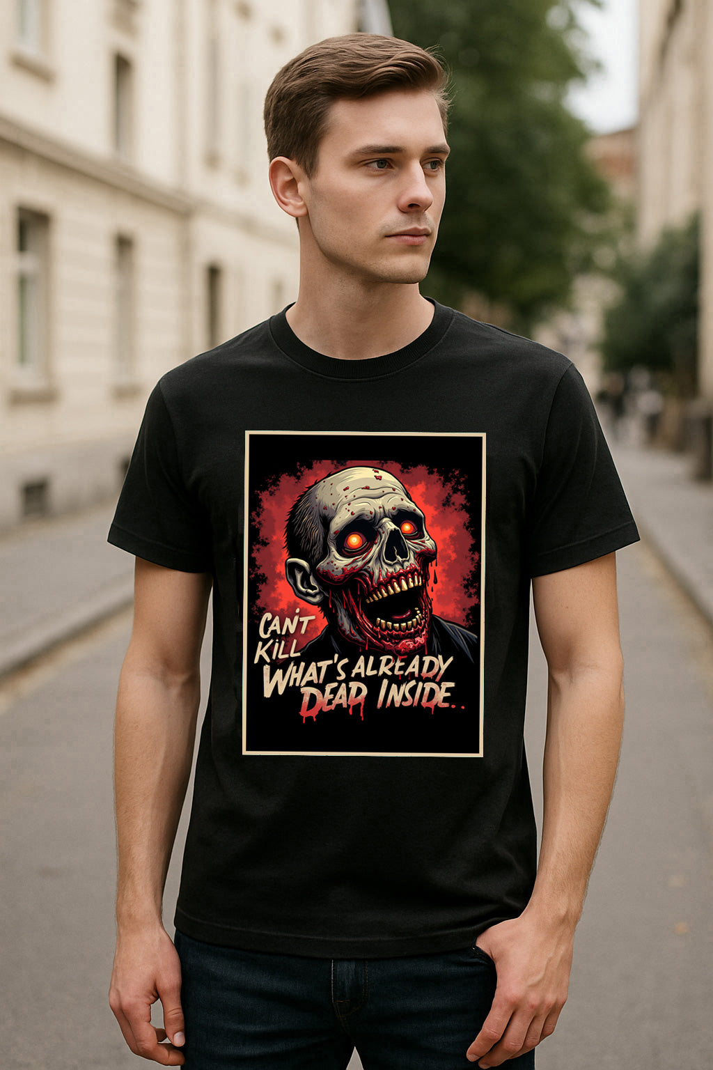 Can’t Kill What’s Already Dead Inside Unisex T-Shirt – Undead Horror Dark Humor Zombie Tee