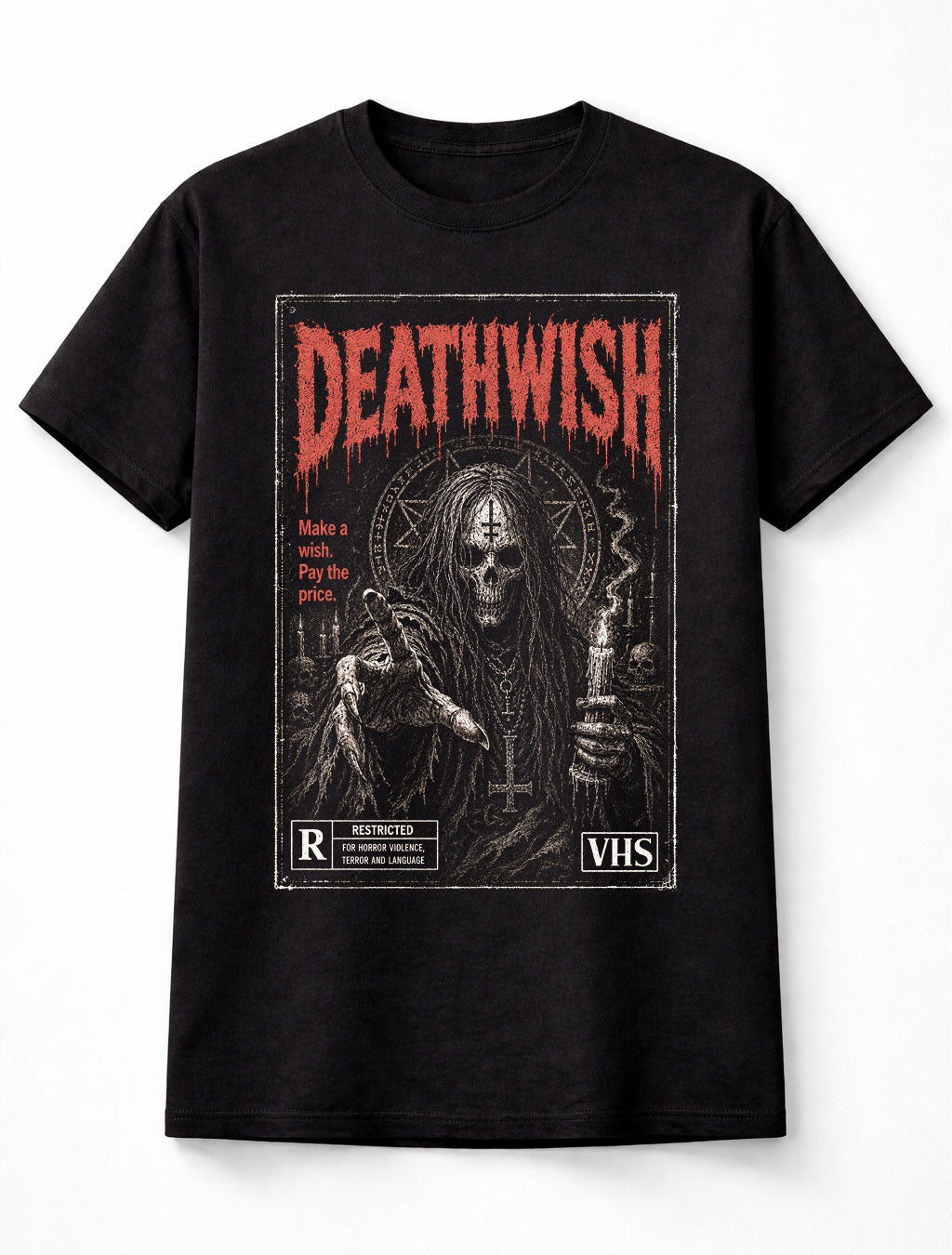 Deathwish Horror Occult Skeleton VHS Gothic Halloween Unisex T-Shirt