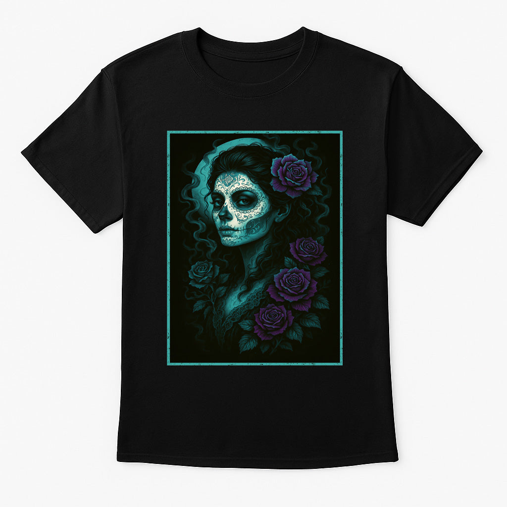 Day of the Dead Skull Roses Unisex T-Shirt Sugar Skull Gothic Tee