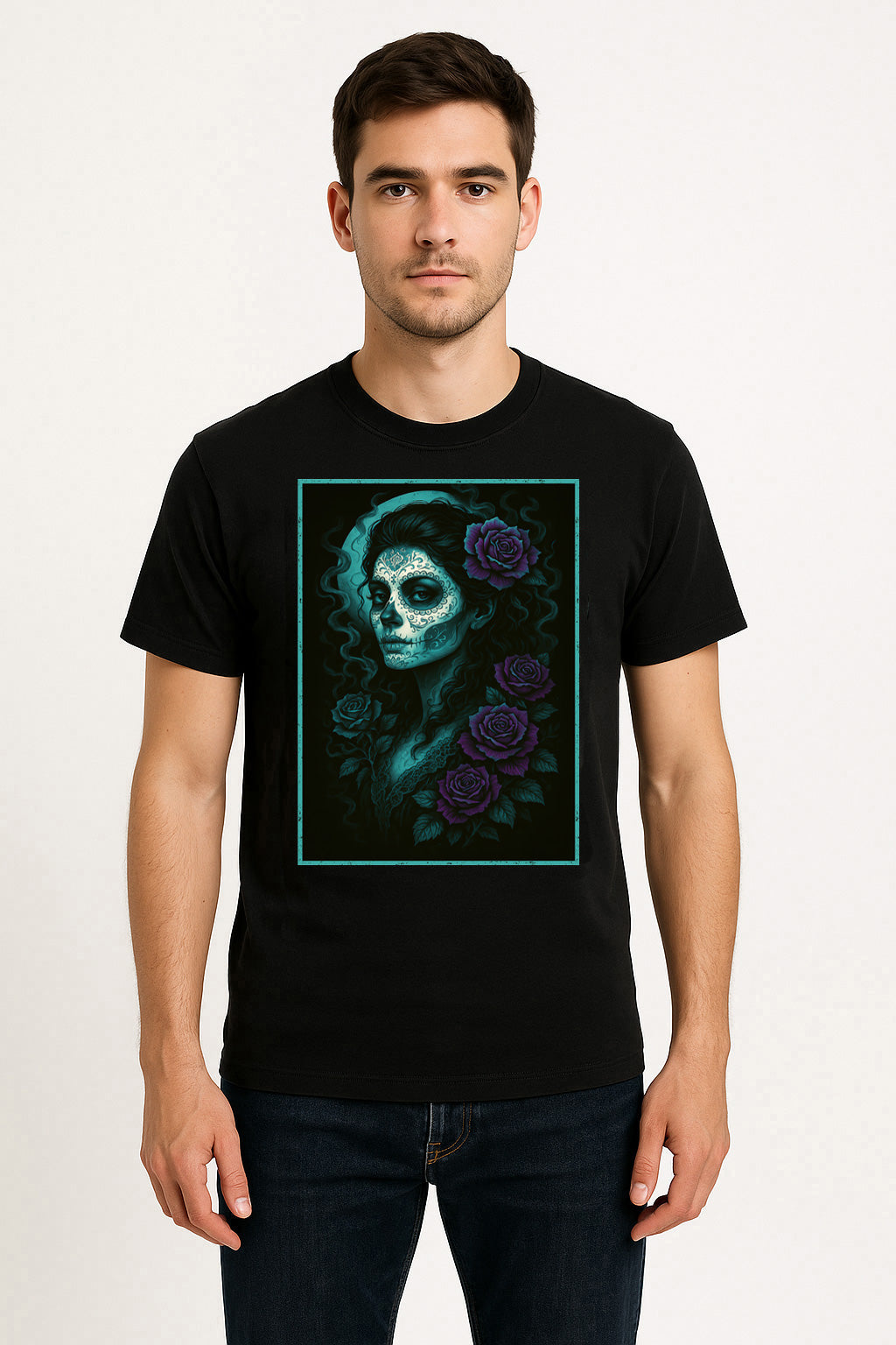 Day of the Dead Skull Roses Unisex T-Shirt Sugar Skull Gothic Tee