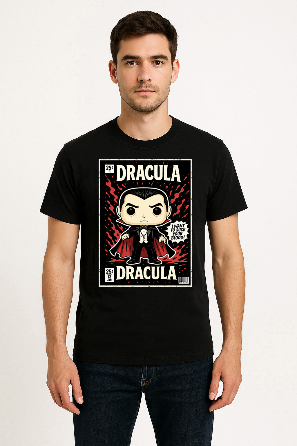 Dracula Vampire Comic Unisex T-Shirt Retro Horror Monster Tee