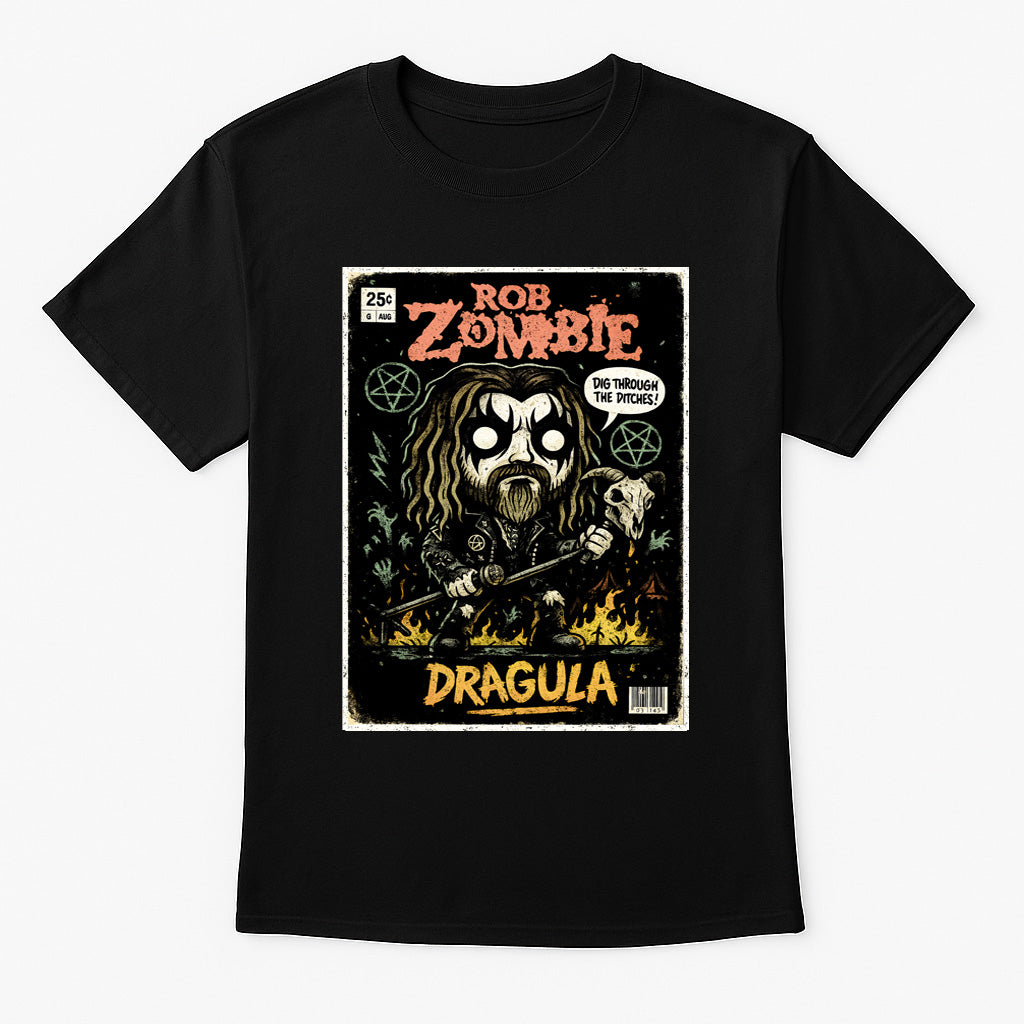 Rob Zombie “Dragula” Comic-Style T-Shirt – Heavy Metal Legend Merch | Horror Rock Icon Apparel | Adults & Children Sizes