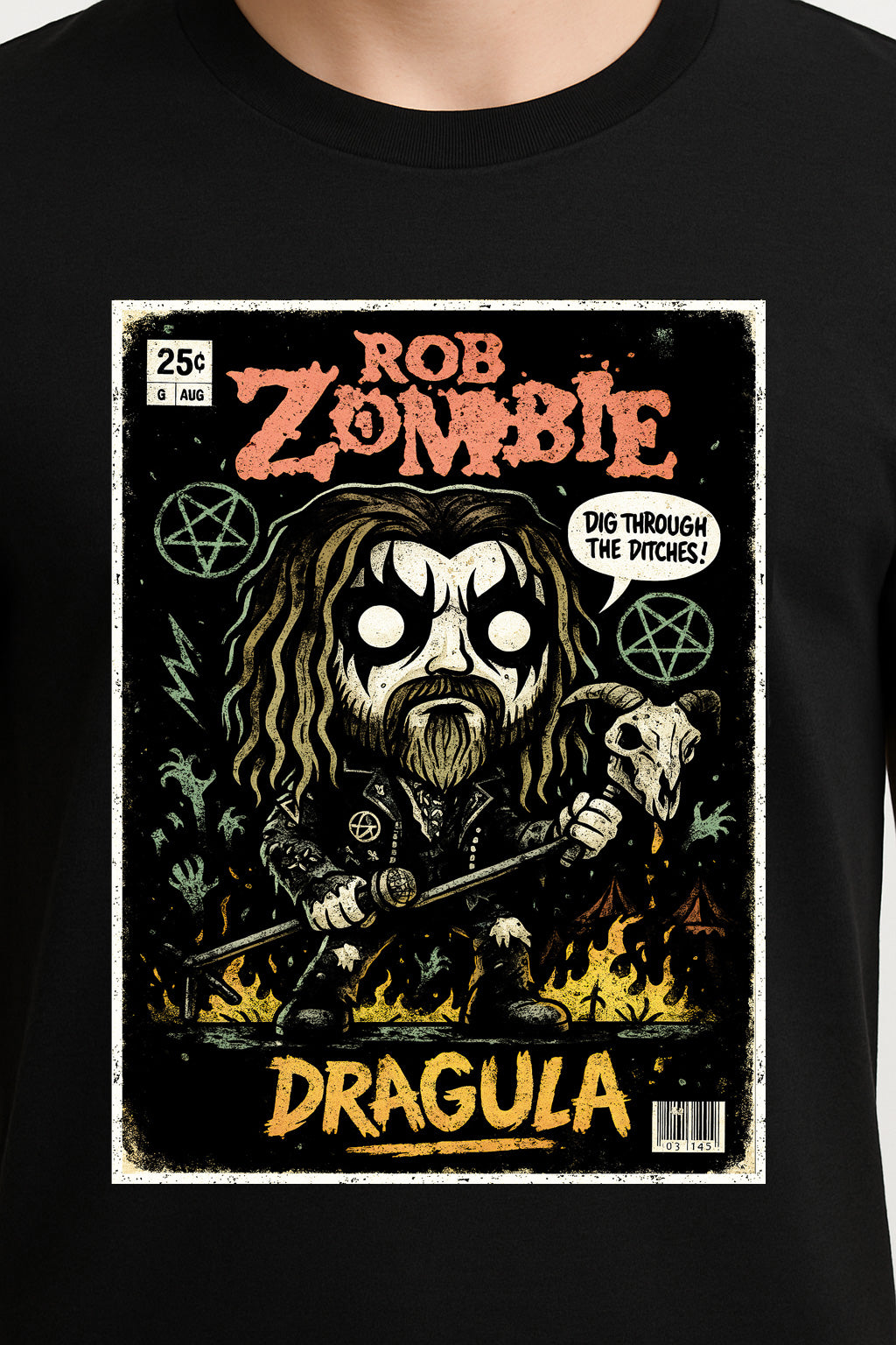 Rob Zombie “Dragula” Comic-Style T-Shirt – Heavy Metal Legend Merch | Horror Rock Icon Apparel | Adults & Children Sizes