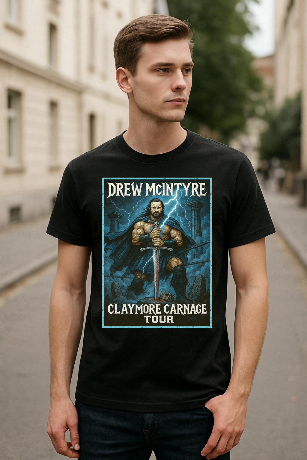 Drew McIntyre Claymore Carnage Tour Unisex T-Shirt – Scottish Warrior Retro Wrestling Tee