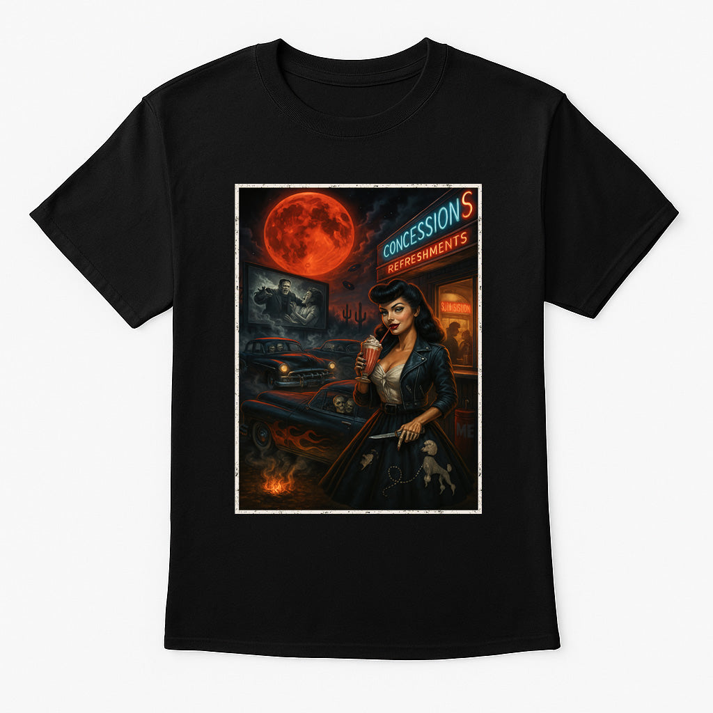 Midnight Drive-In Pinup Unisex T-Shirt Retro Horror Car Tee