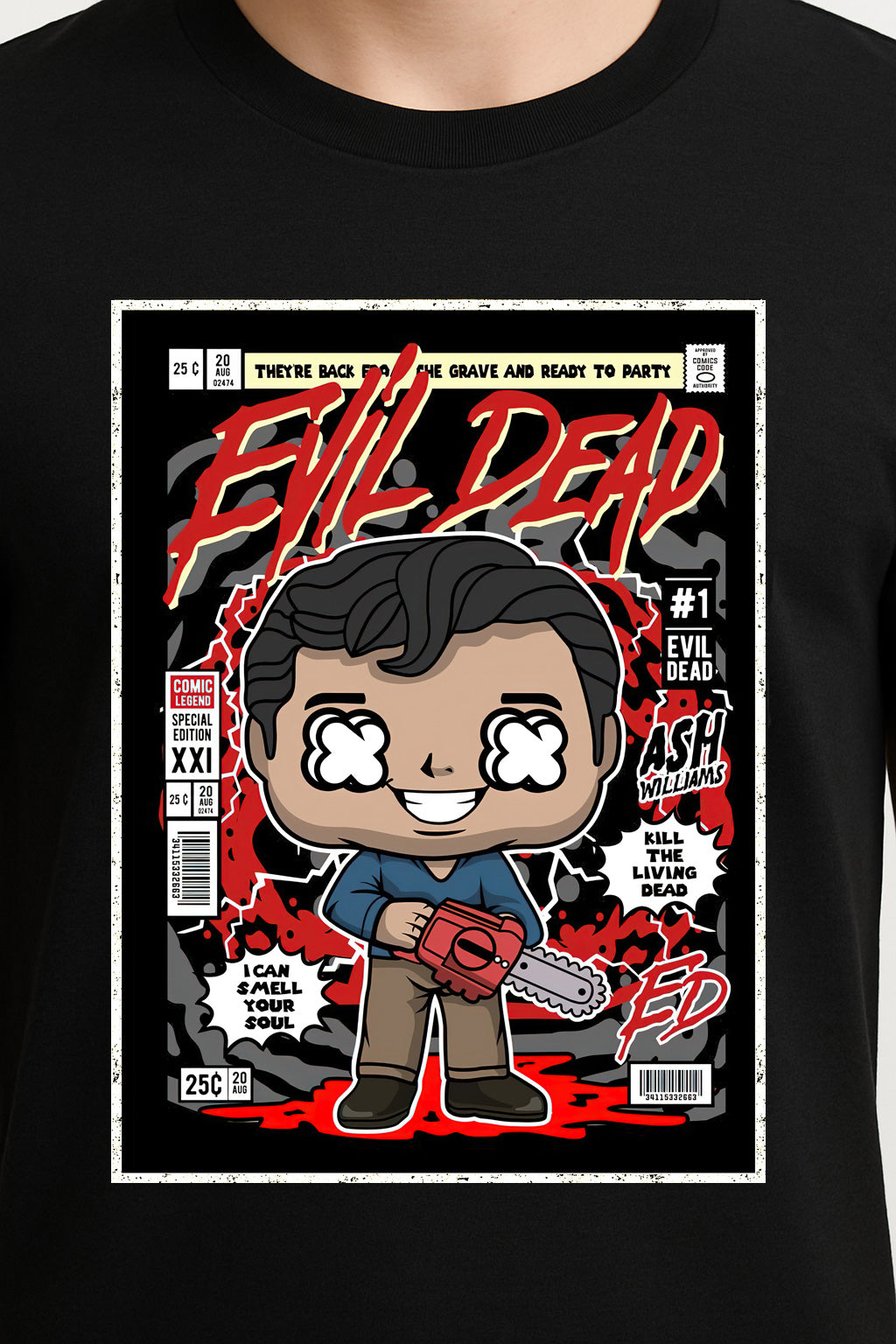Evil Dead “Ash vs The Deadites” Graphic T-Shirt – Retro Comic Book Horror Tee for Cult Movie Fans
