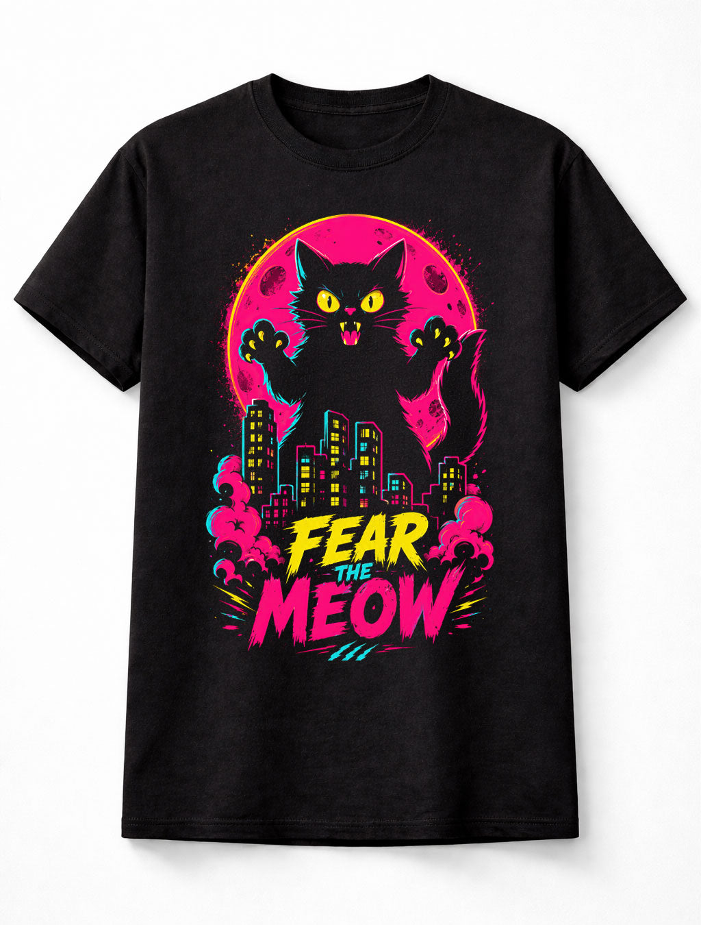 Fear The Meow Black Cat Kaiju Funny Halloween Monster Graphic Unisex T-Shirt