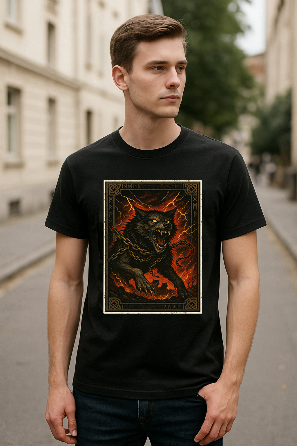 Fenrir The Bound Wolf Unisex Norse Myth T-Shirt