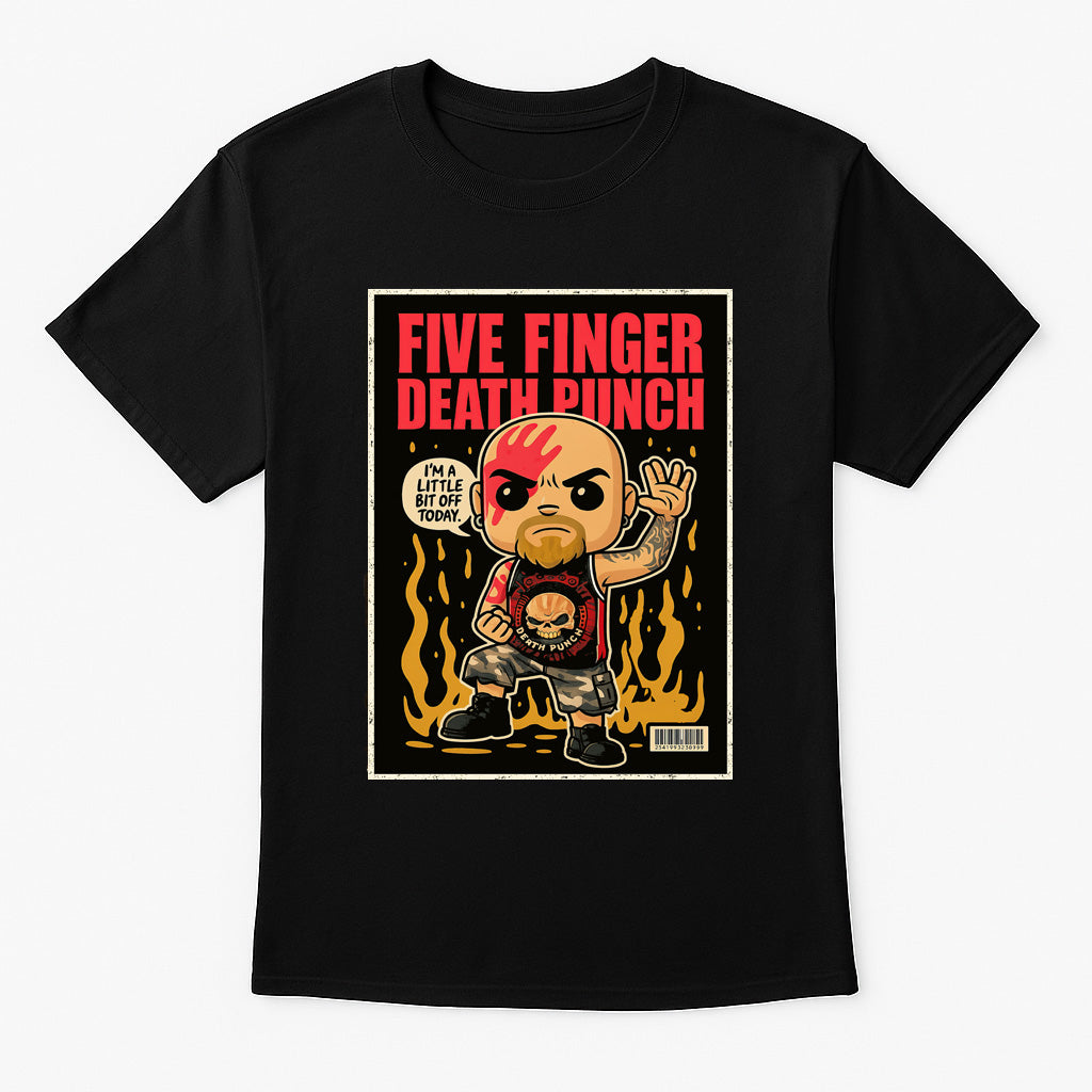 Five Finger Death Punch Unisex T-Shirt – “A Little Bit Off” Cartoon Pop Art Metal Band Tee