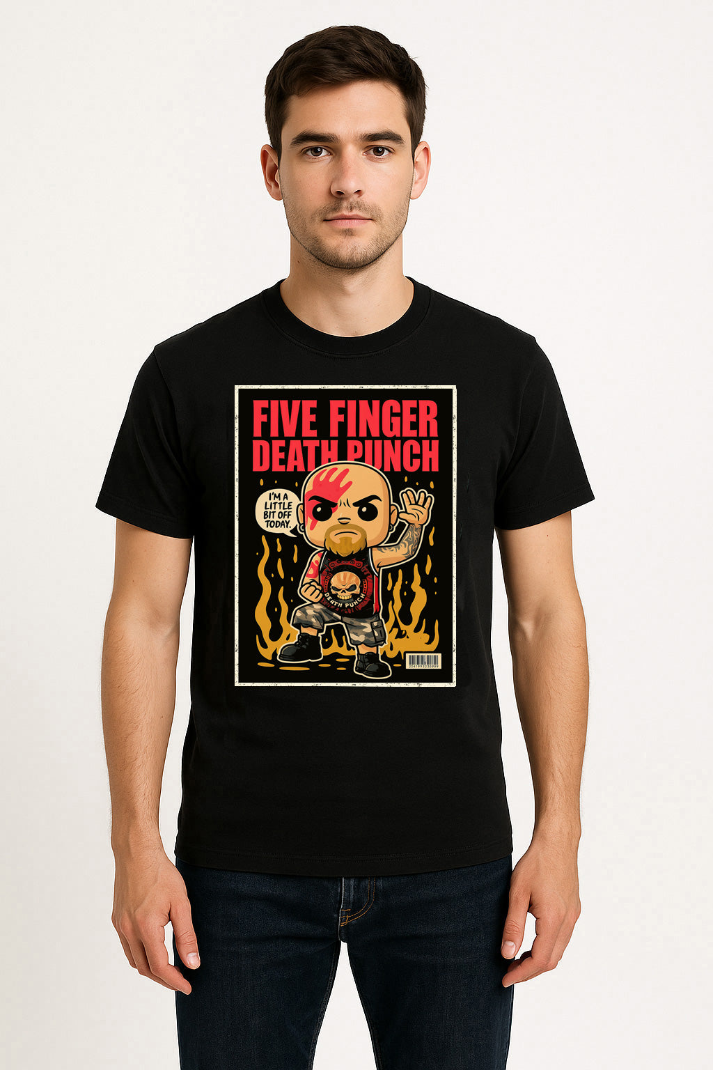 Five Finger Death Punch Unisex T-Shirt – “A Little Bit Off” Cartoon Pop Art Metal Band Tee