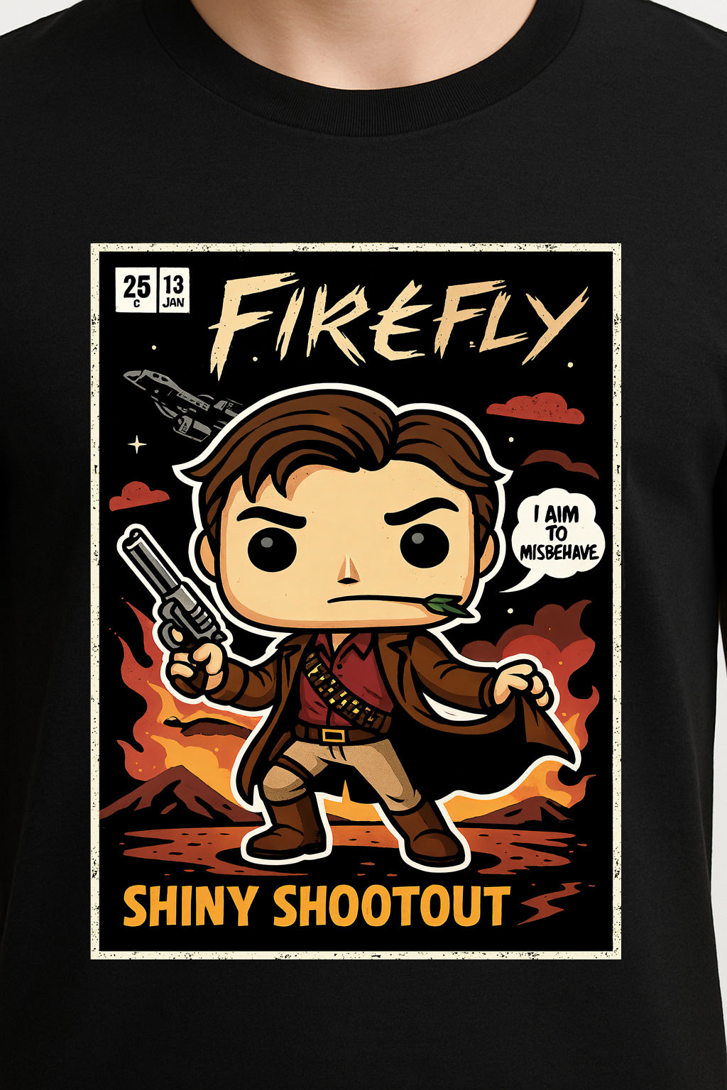Malcolm Reynolds Unisex Comic T-Shirt – Firefly “I Aim to Misbehave” Space Western Tee