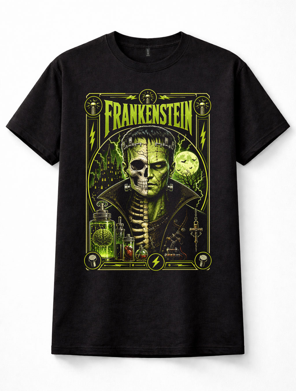 Frankenstein Monster Gothic Horror Laboratory Lightning Halloween Unisex T-Shirt