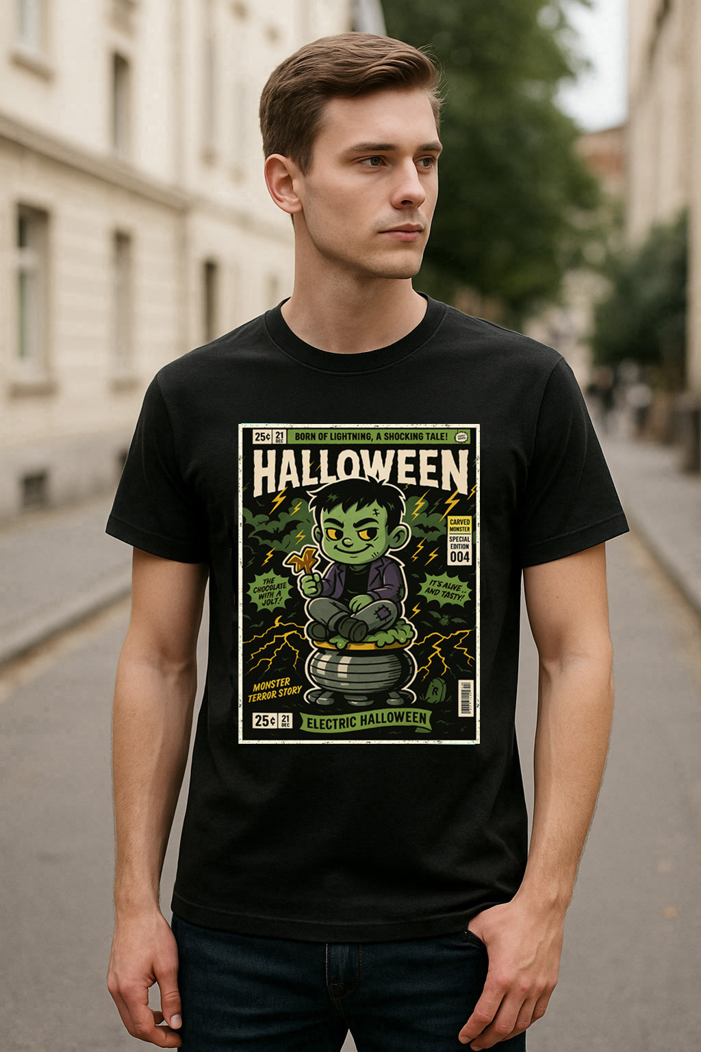 Electric Halloween Frankenstein Unisex T-Shirt Retro Monster Tee