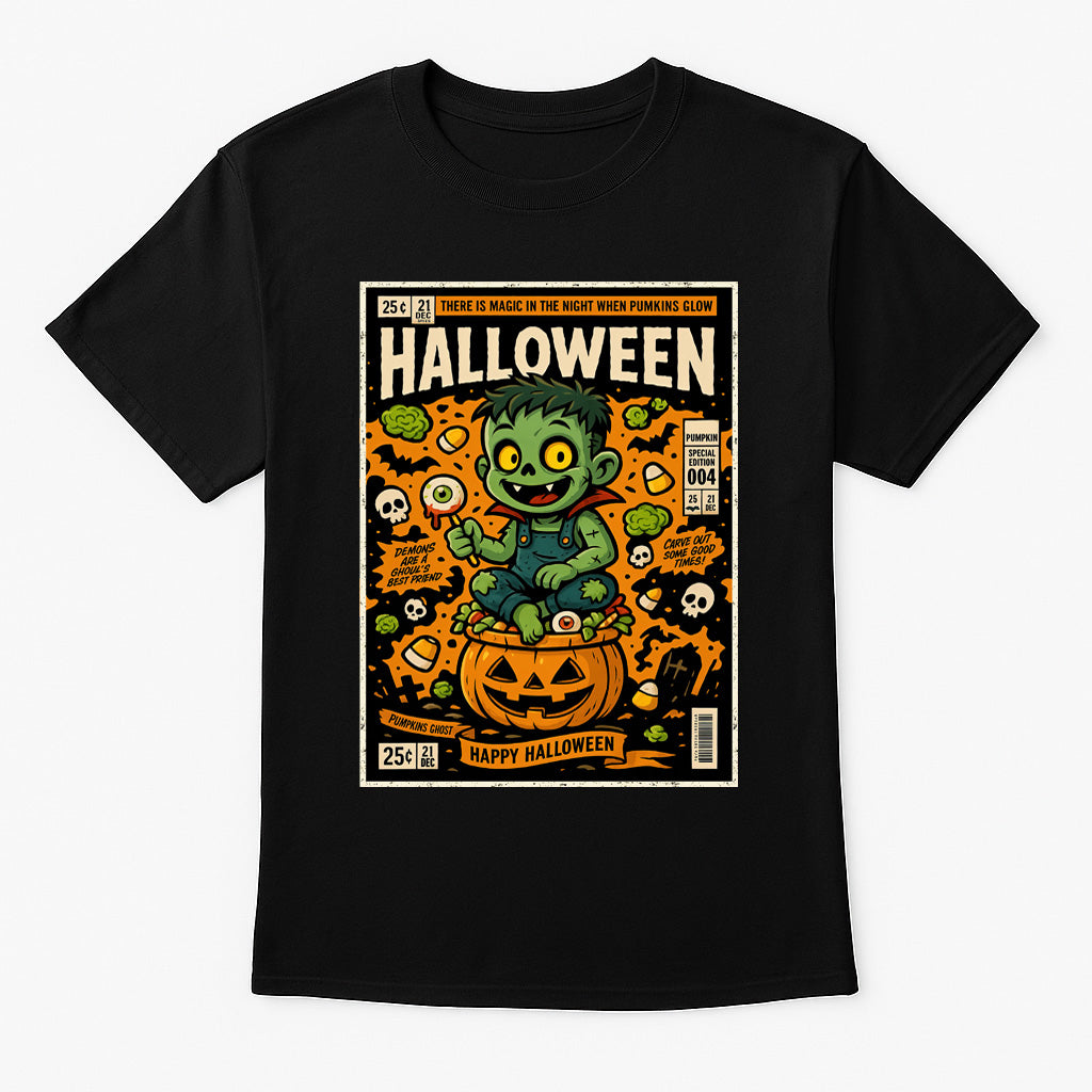 Pumpkin Patch Monster Unisex T-Shirt Retro Halloween Comic Tee