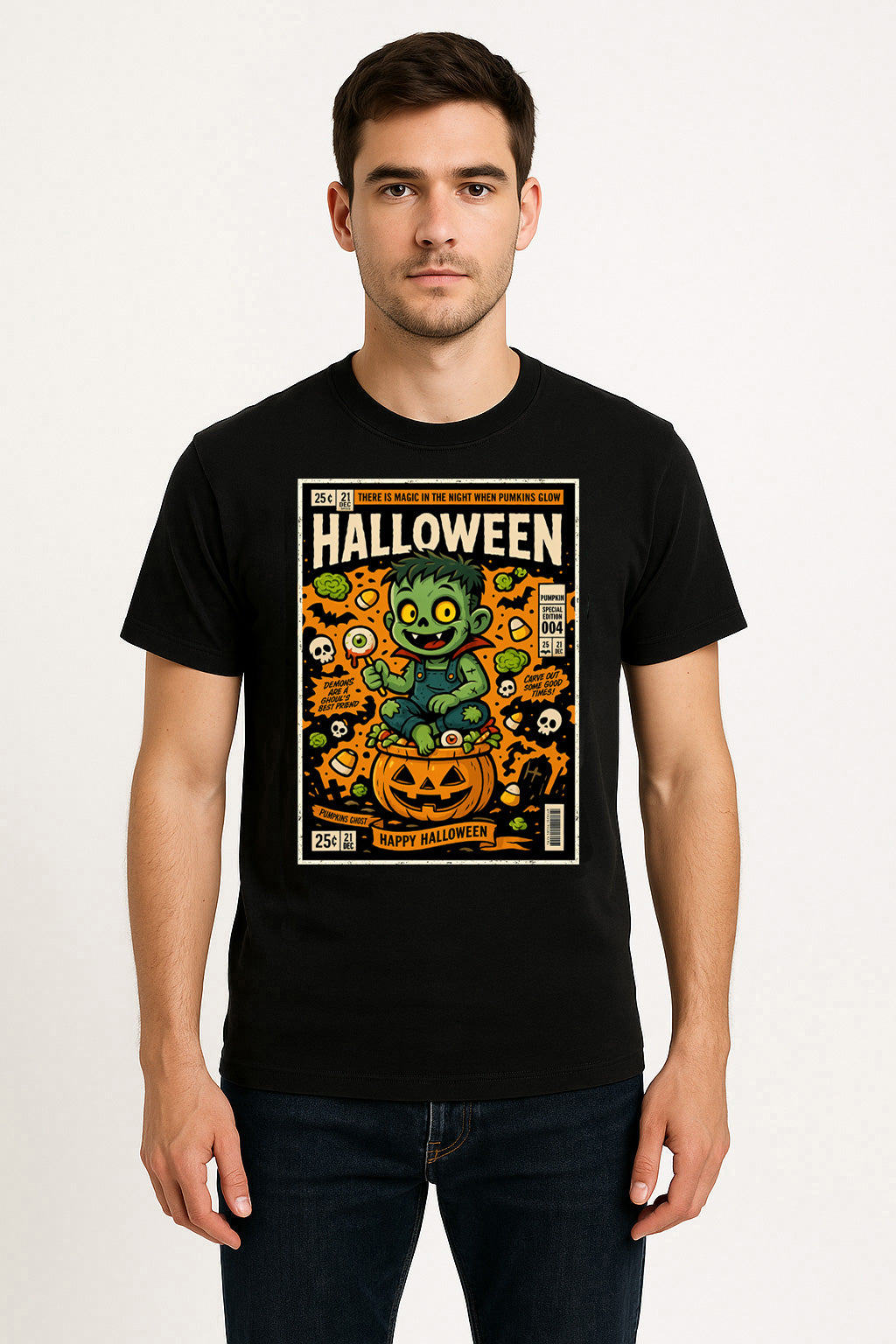 Pumpkin Patch Monster Unisex T-Shirt Retro Halloween Comic Tee