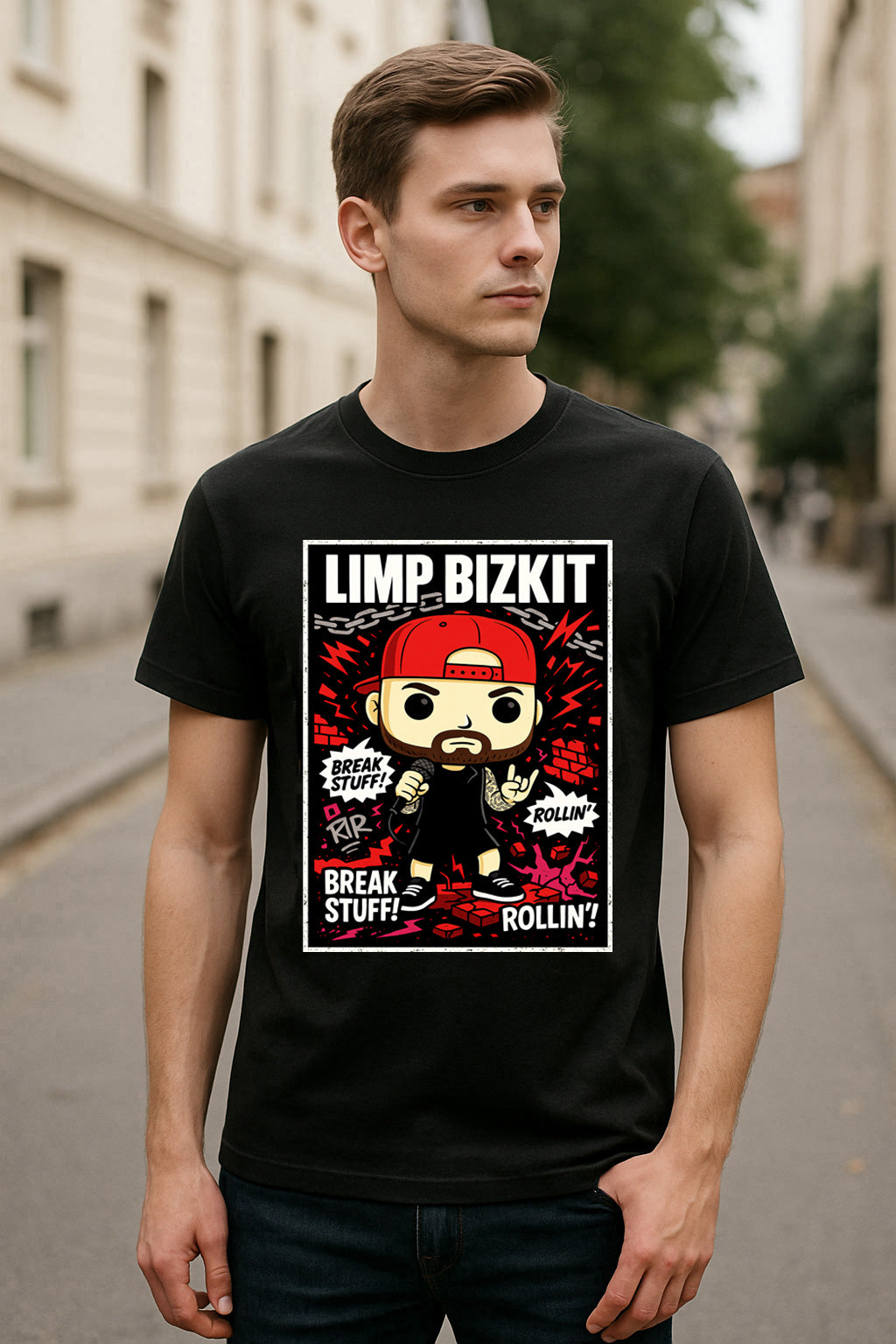 Limp Bizkit “Break Stuff” Unisex T-Shirt – Nu Metal Band Comic Edition Retro Pop Graphic Tee