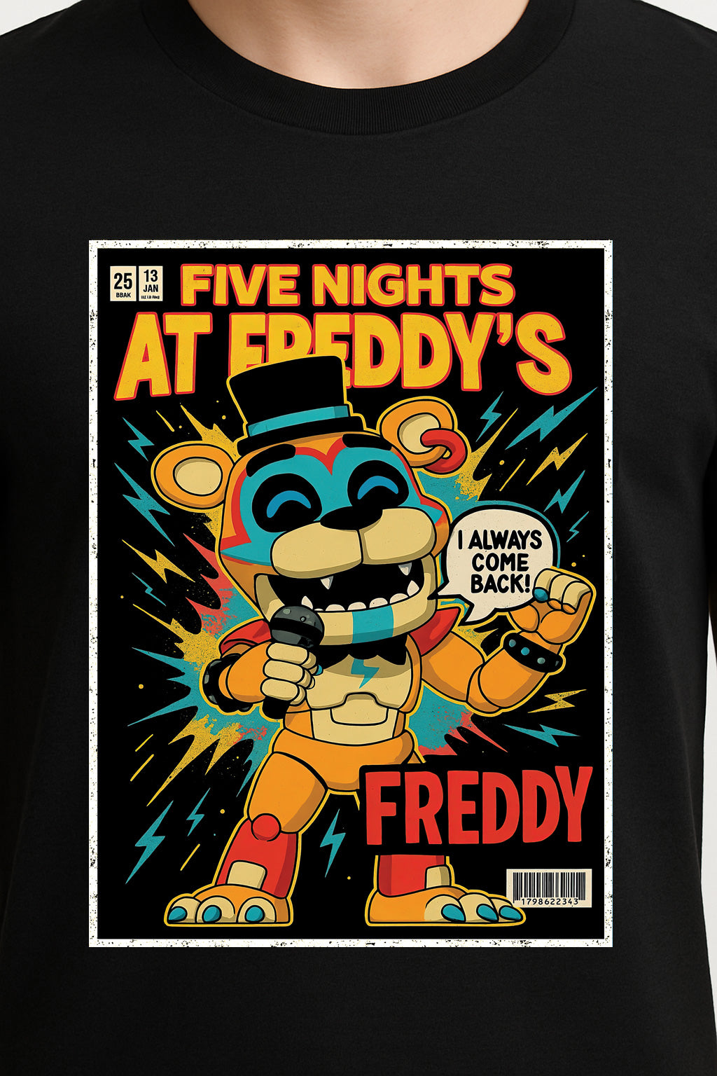 Five Nights at Freddy’s Unisex Comic T-Shirt – Freddy Fazbear Retro Horror Game Tee