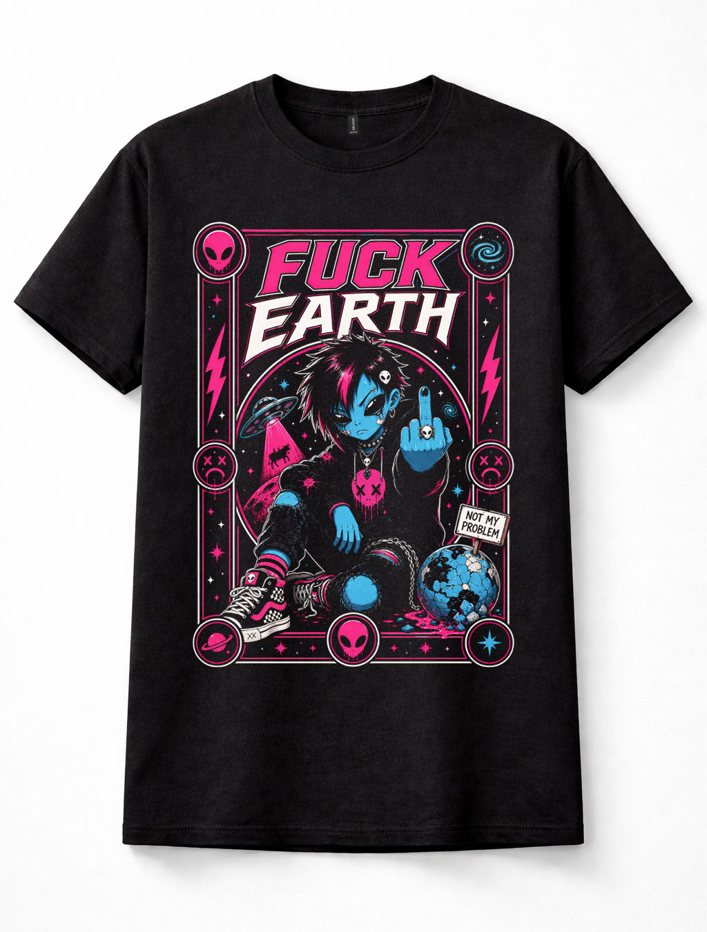 Earth Alien Emo Punk UFO Gothic Space Rebellion Black Unisex T-Shirt