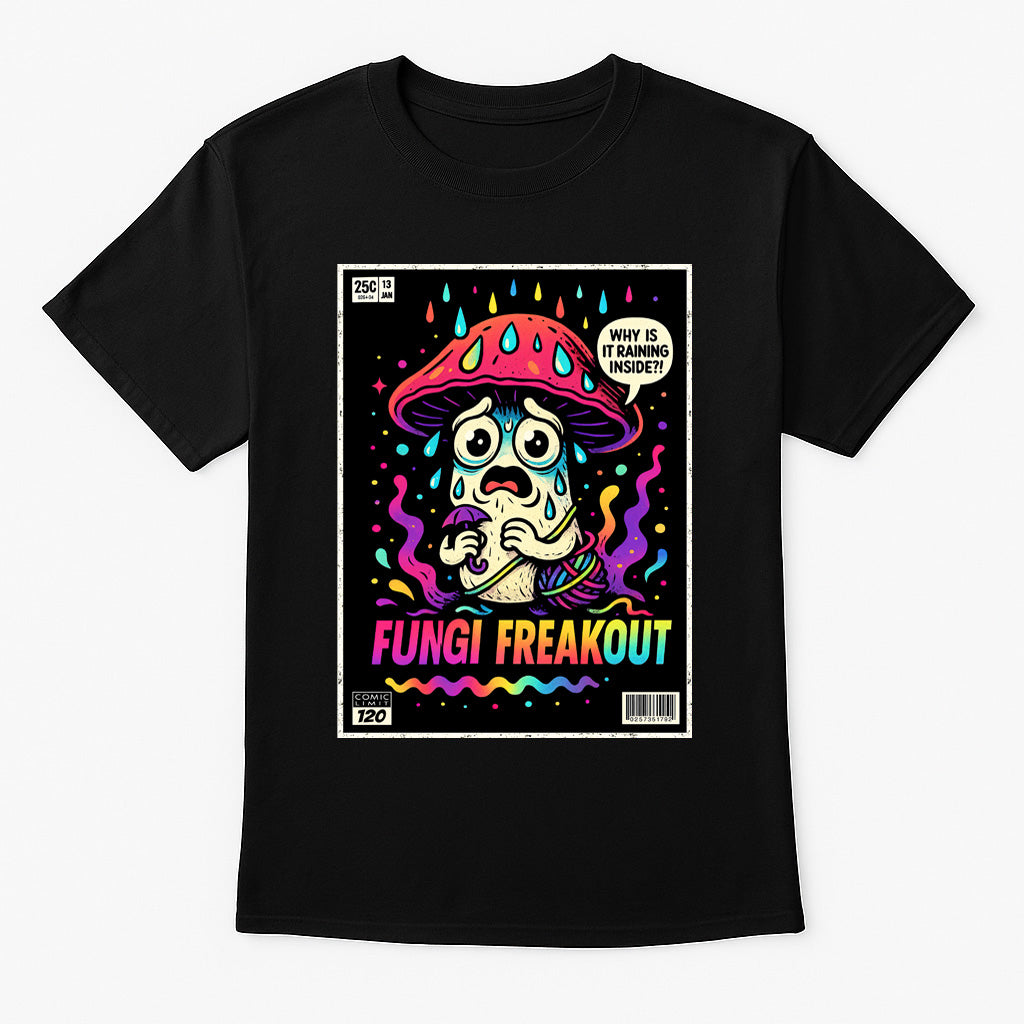 Fungi Freakout Unisex T-Shirt Trippy Comic Mushroom Anxiety Funny Comedy Tee