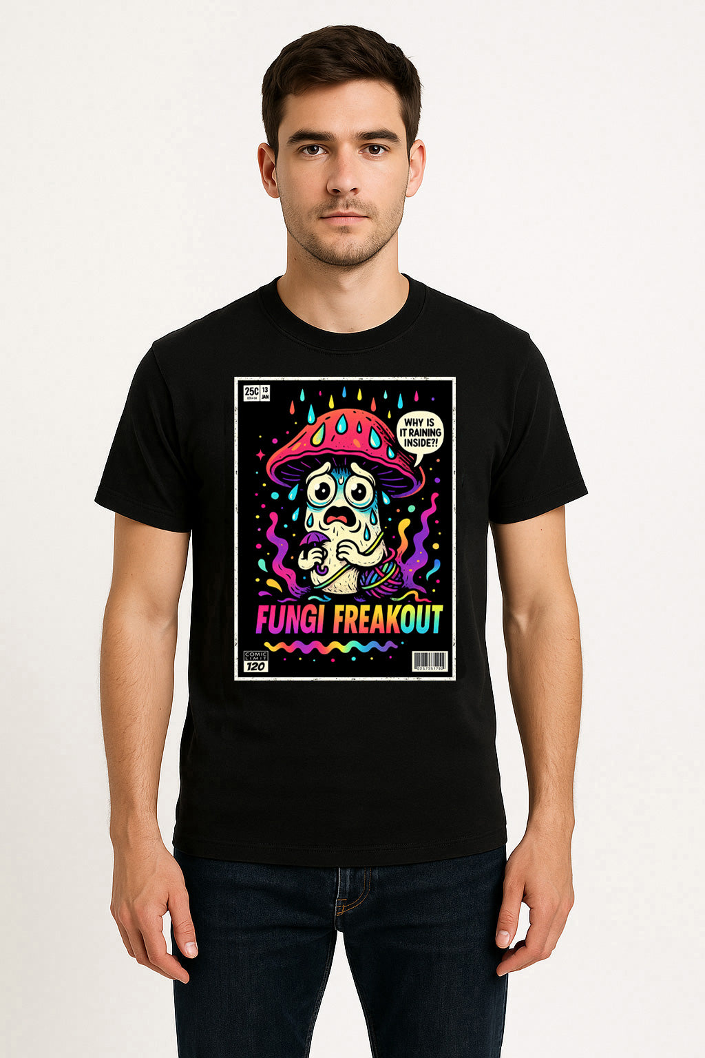 Fungi Freakout Unisex T-Shirt Trippy Comic Mushroom Anxiety Funny Comedy Tee