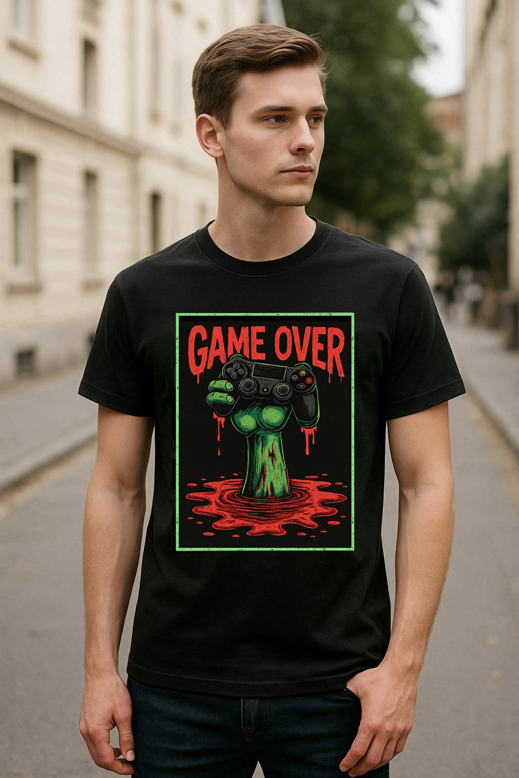 Game Over Unisex T-Shirt – Zombie Gamer Undead Horror Video Game Graphic Tee