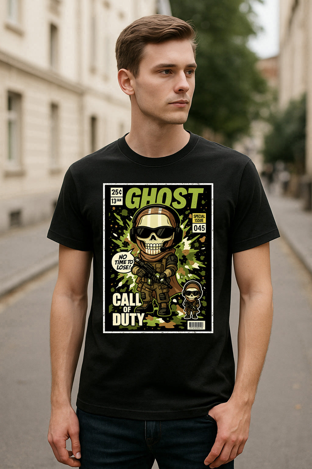 Call of Duty Ghost Unisex Comic T-Shirt – Tactical Skull Operator Military Gamer Tee