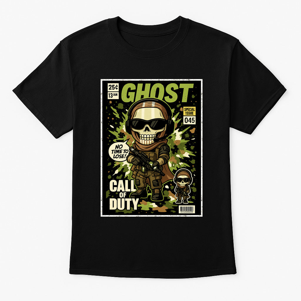 Call of Duty Ghost Unisex Comic T-Shirt – Tactical Skull Operator Military Gamer Tee