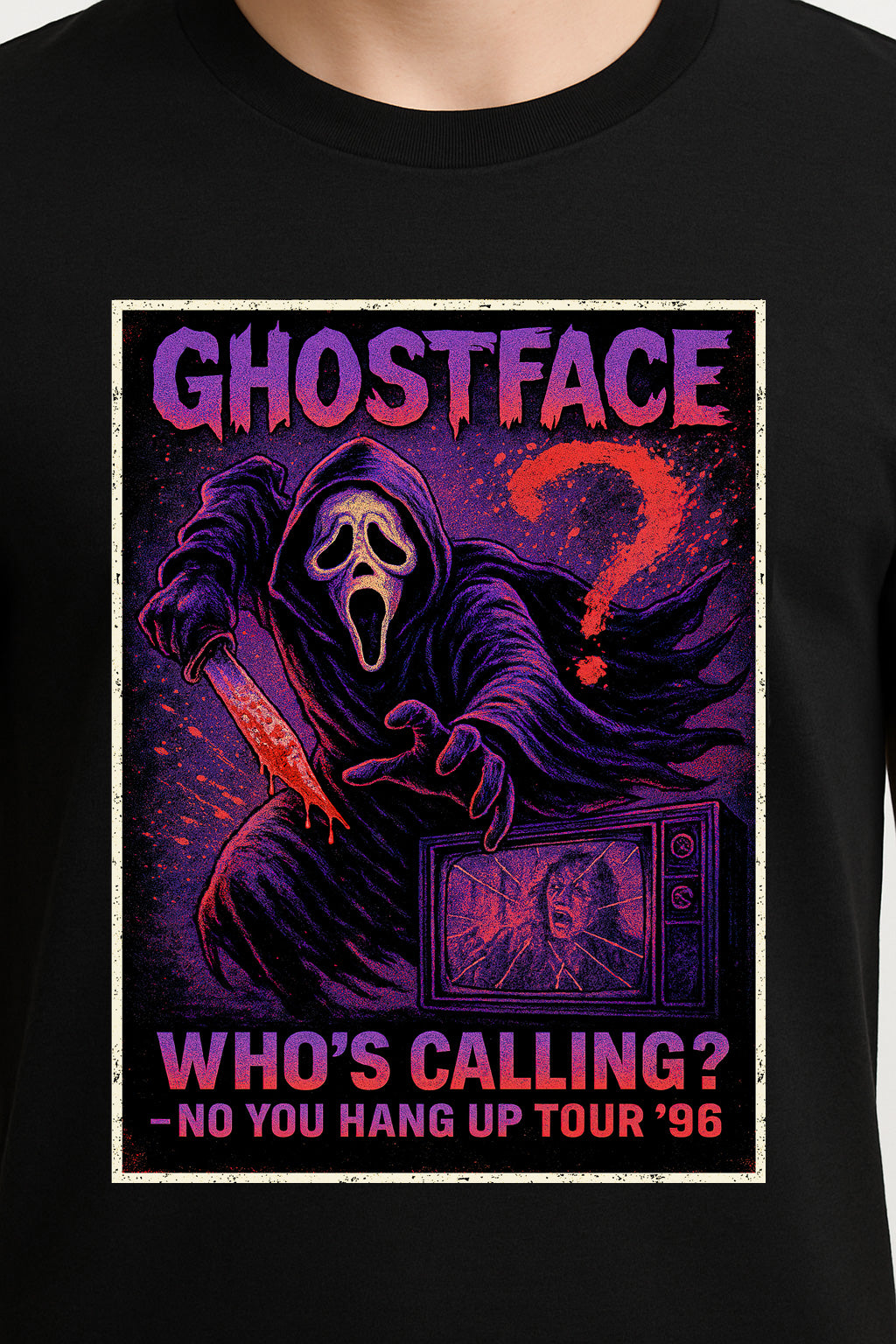 Ghostface “Who’s Calling?” Graphic Tee – Vintage Horror Slasher T-Shirt for Scream Fans