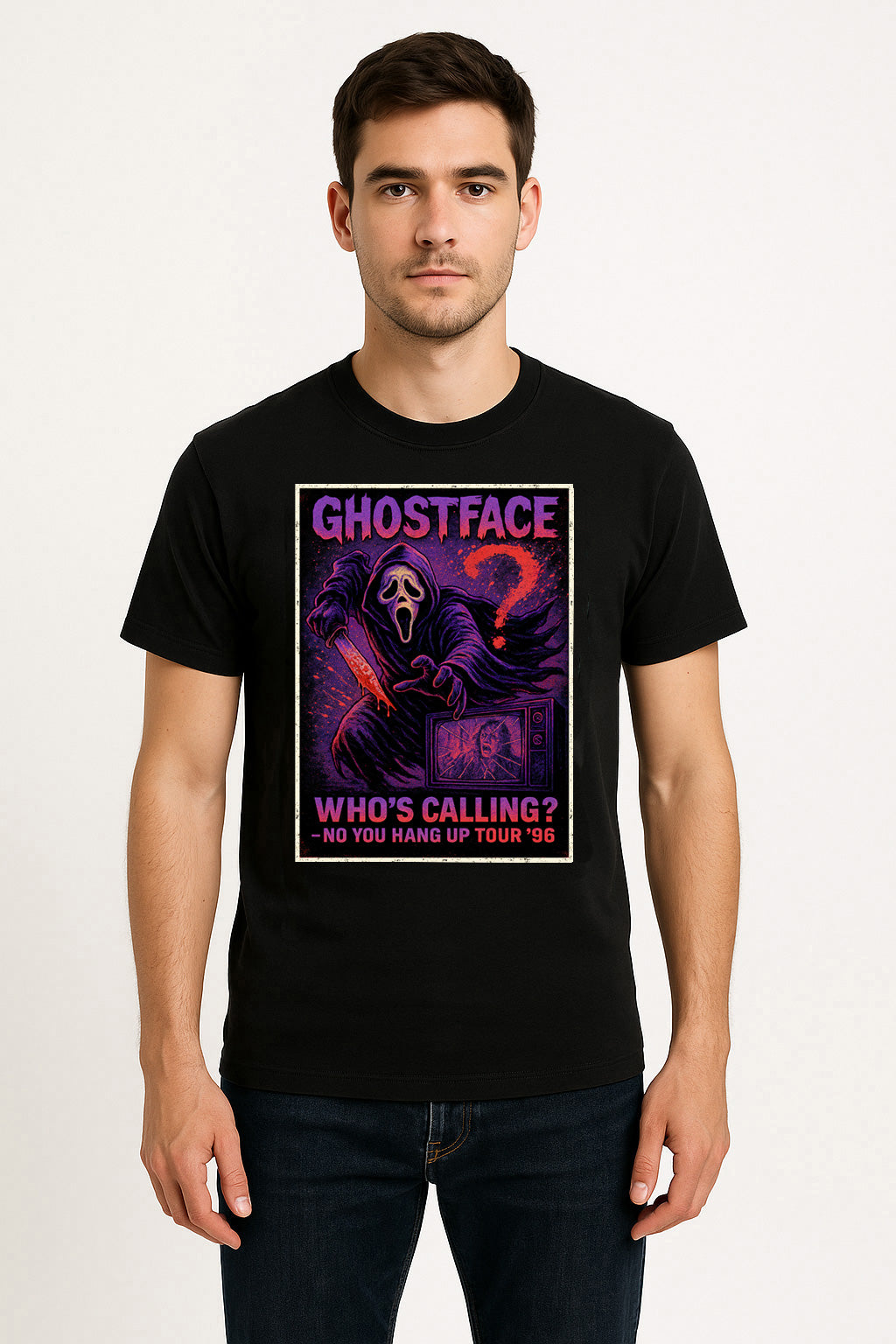 Ghostface “Who’s Calling?” Graphic Tee – Vintage Horror Slasher T-Shirt for Scream Fans