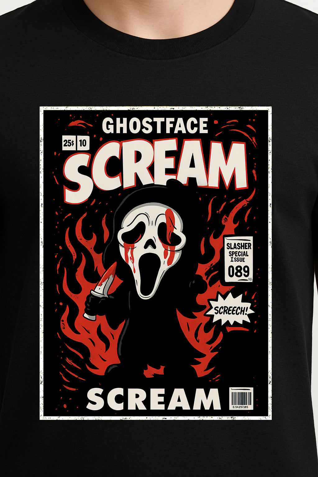 Scream “Slasher Special” Ghostface Graphic Tee – Retro Horror Comic T-Shirt for Scary Movie Fans