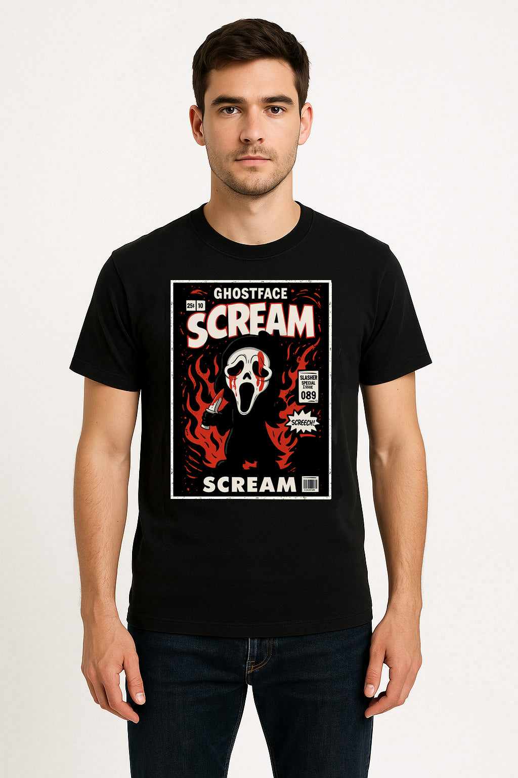 Scream “Slasher Special” Ghostface Graphic Tee – Retro Horror Comic T-Shirt for Scary Movie Fans
