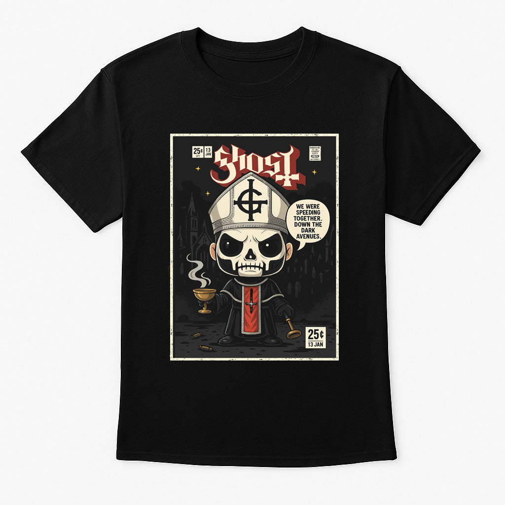 Ghost Papa Emeritus Unisex T-Shirt – Heavy Metal Band Comic Style Graphic Tee
