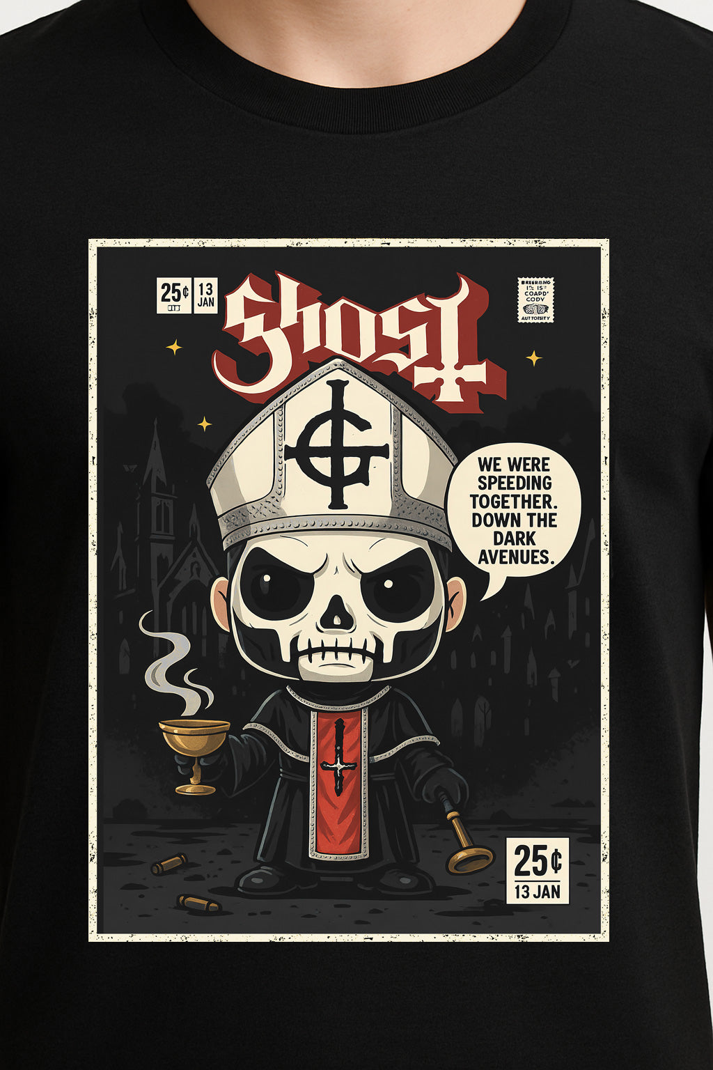 Ghost Papa Emeritus Unisex T-Shirt – Heavy Metal Band Comic Style Graphic Tee
