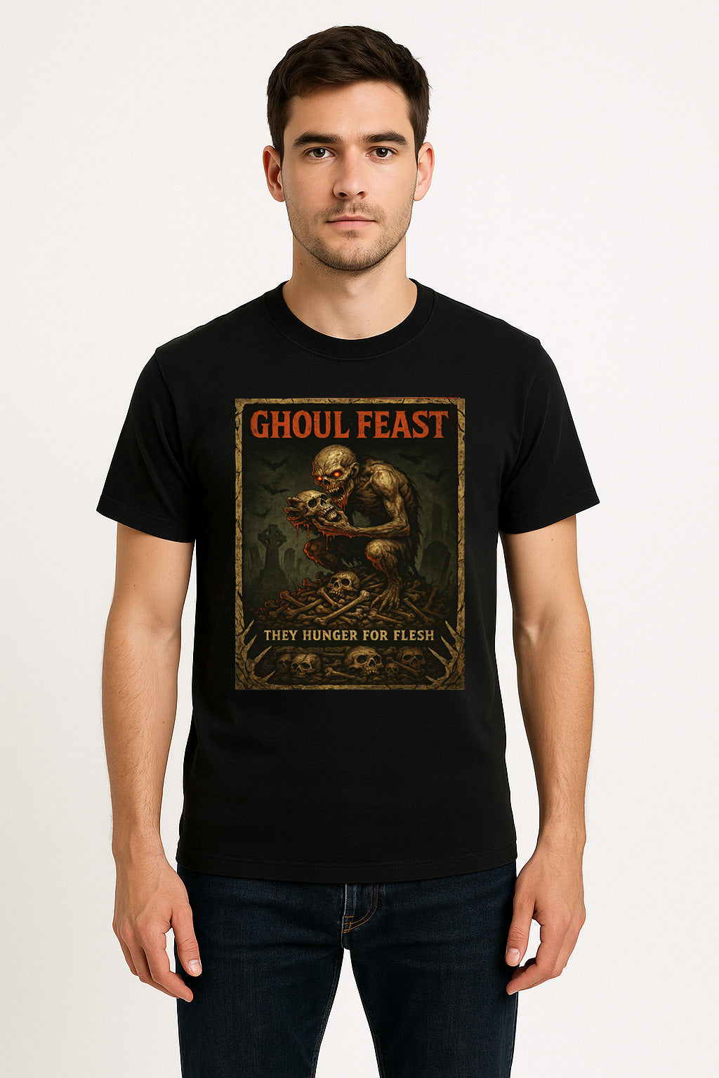 Ghoul Feast “They Hunger for Flesh” Unisex T-Shirt – Undead Graveyard Halloween Horror Tee