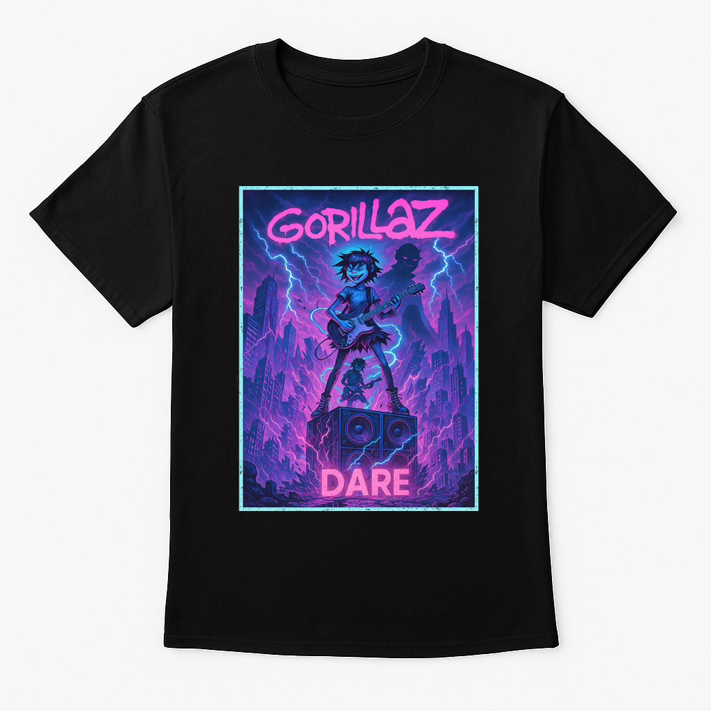 Gorillaz “DARE” Unisex T-Shirt – Neon Comic Style Virtual Band Electro-Funk Classic Tee