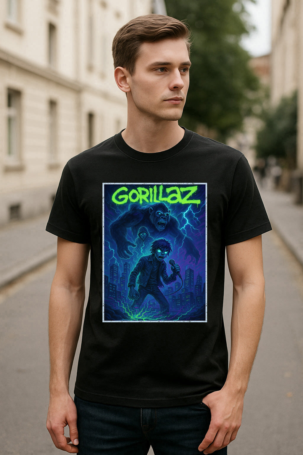 Gorillaz “Urban Monster” Unisex T-Shirt – Dark City Art Virtual Band Music Graphic Tee