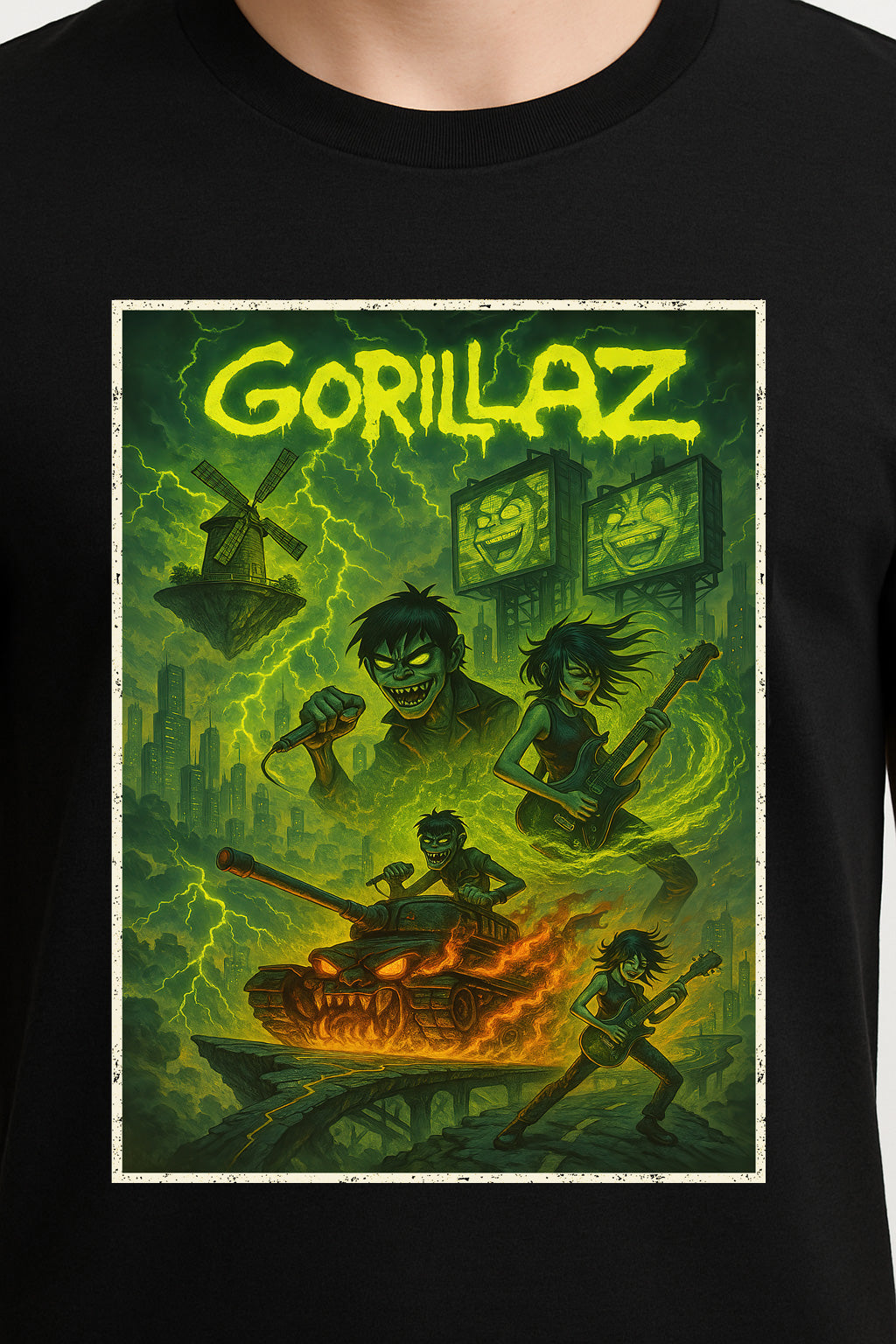 Gorillaz “Green Apocalypse” Unisex T-Shirt – Iconic Virtual Band Animated Music Graphic Tee
