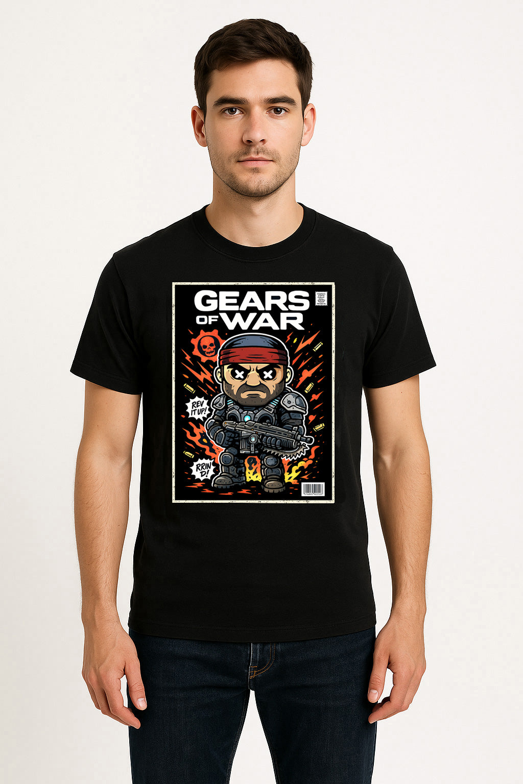 Gears of War Marcus Fenix “Rev It Up” Unisex T-Shirt – Retro COG Soldier Graphic Tee