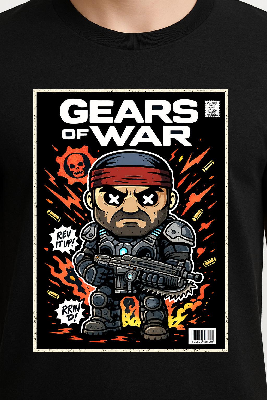 Gears of War Marcus Fenix “Rev It Up” Unisex T-Shirt – Retro COG Soldier Graphic Tee