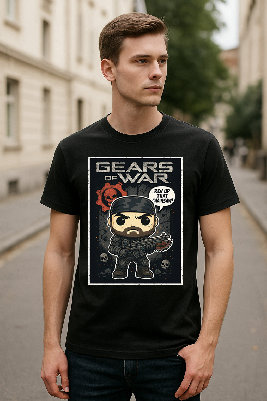 Gears of War Marcus Fenix “Rev Up That Chainsaw” Unisex T-Shirt – Classic COG Soldier Tee
