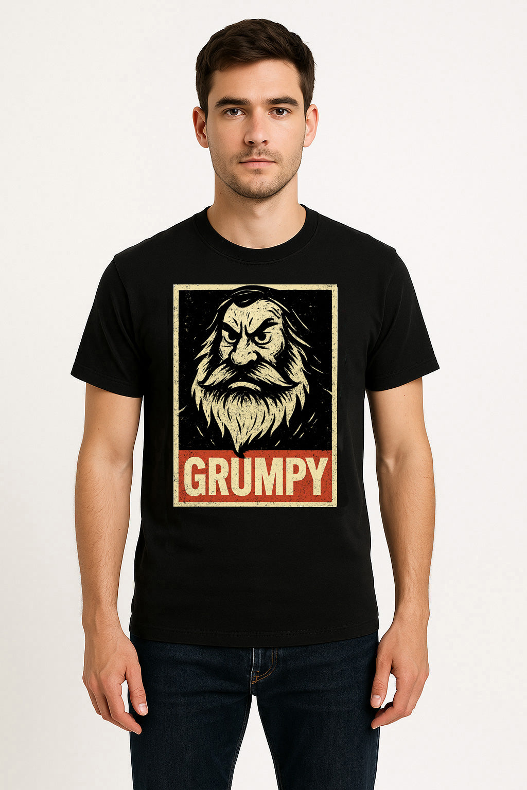 Grumpy Vintage Beard Unisex T-Shirt – Classic Angry Mood Funny Old Man Retro Graphic Tee