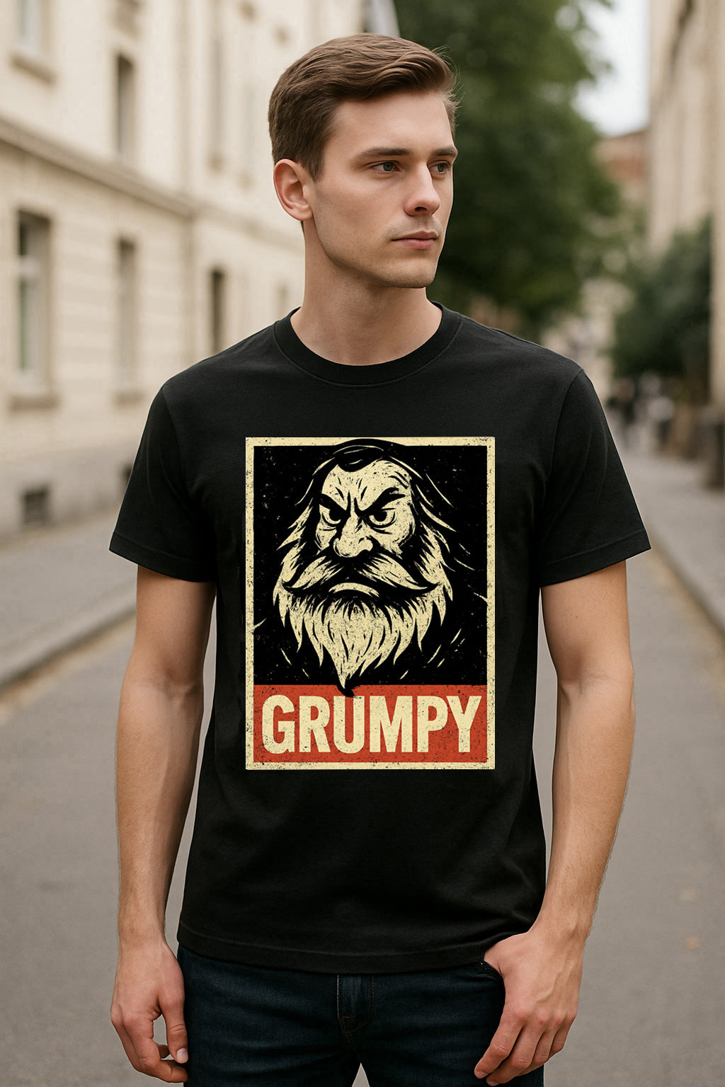 Grumpy Vintage Beard Unisex T-Shirt – Classic Angry Mood Funny Old Man Retro Graphic Tee