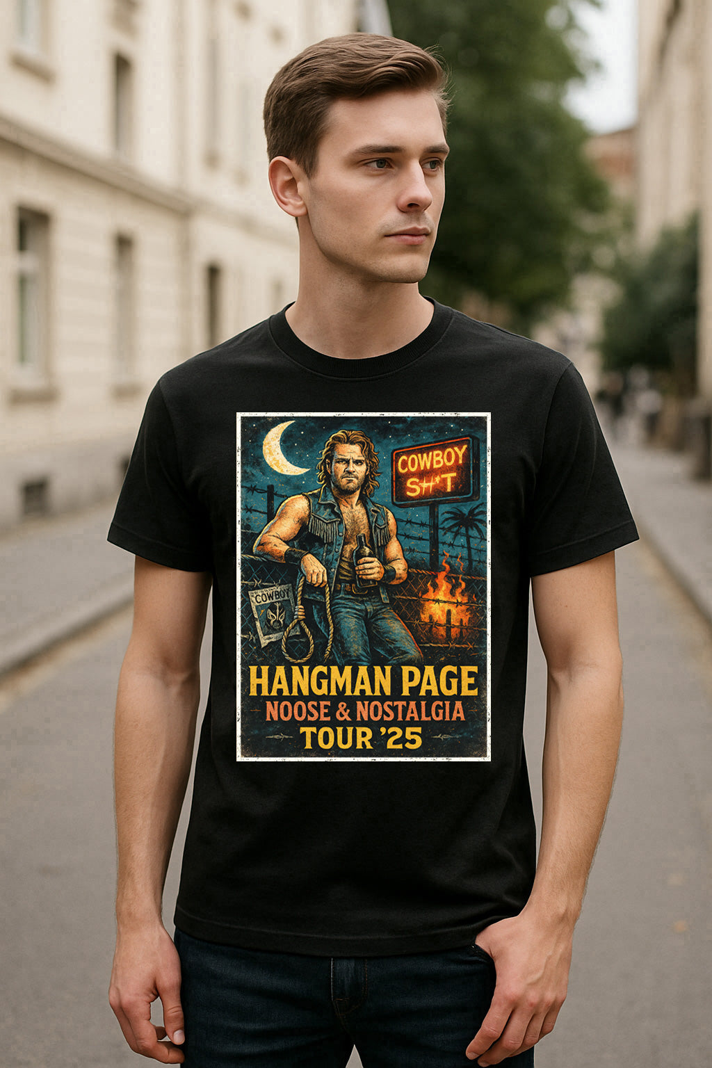 Hangman Page Noose & Nostalgia Tour ’25 Unisex T-Shirt – Cowboy Wrestling Graphic Tee