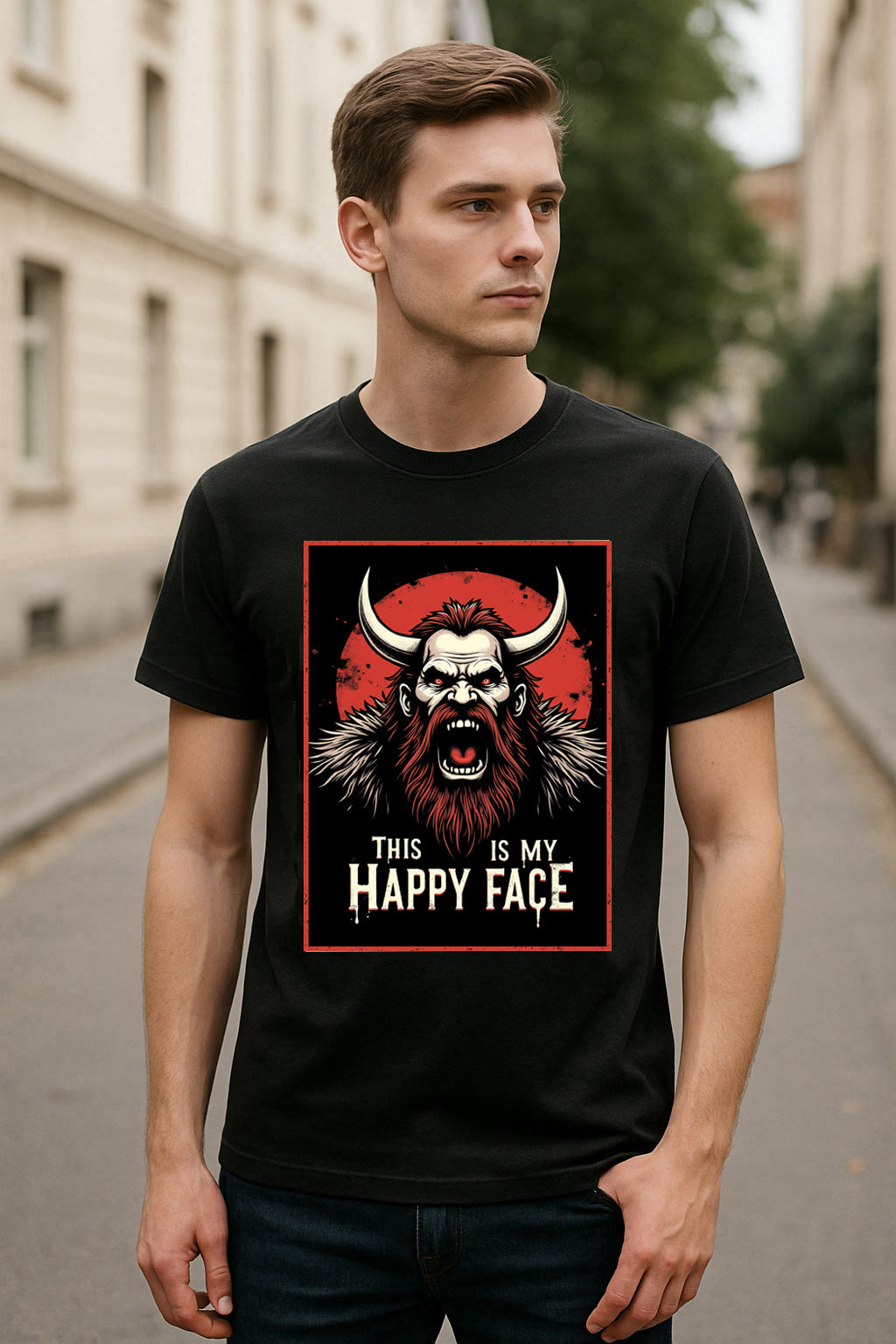 This Is My Happy Face Unisex T-Shirt – Viking Rage Warrior Barbarian Humor Graphic Tee