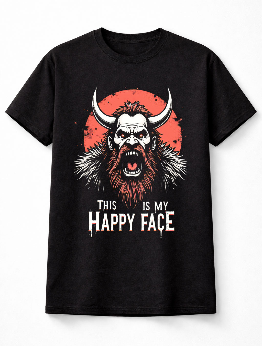 Viking Happy Face Funny Angry Norse Warrior Berserker Beard Black Unisex T-Shirt