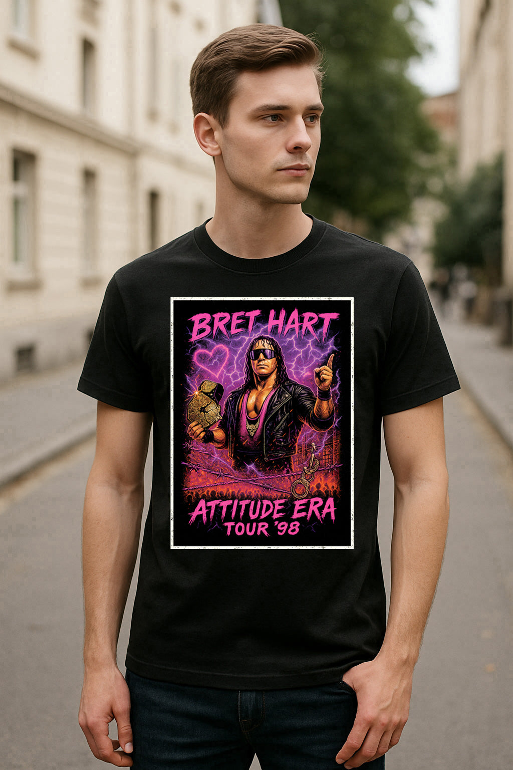Bret Hart “Attitude Era Tour ‘98” Unisex T-Shirt – Retro Wrestling Legend Tee