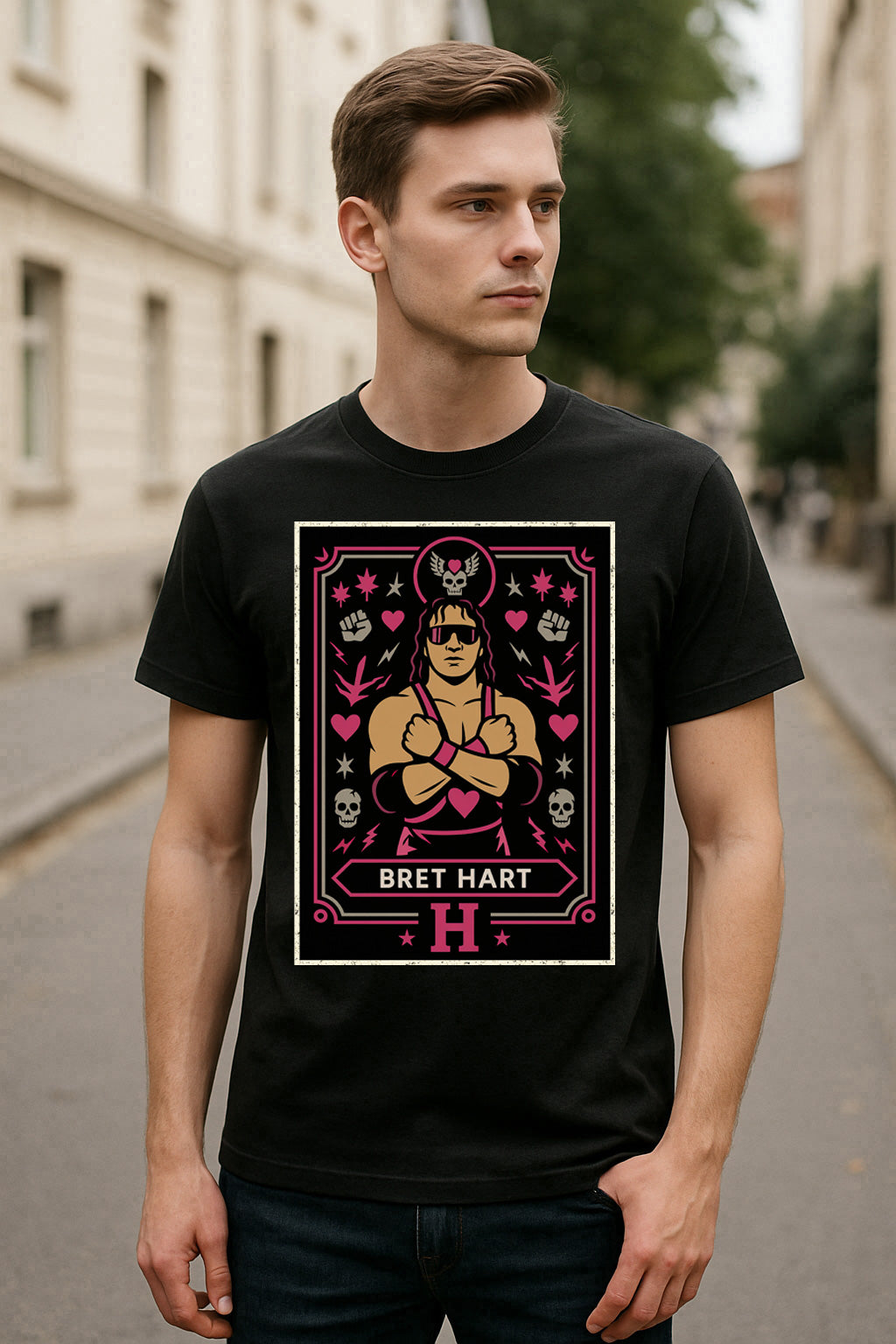 Bret Hart Pink and Black Attack Retro Unisex T-Shirt Wrestling Legend Tee