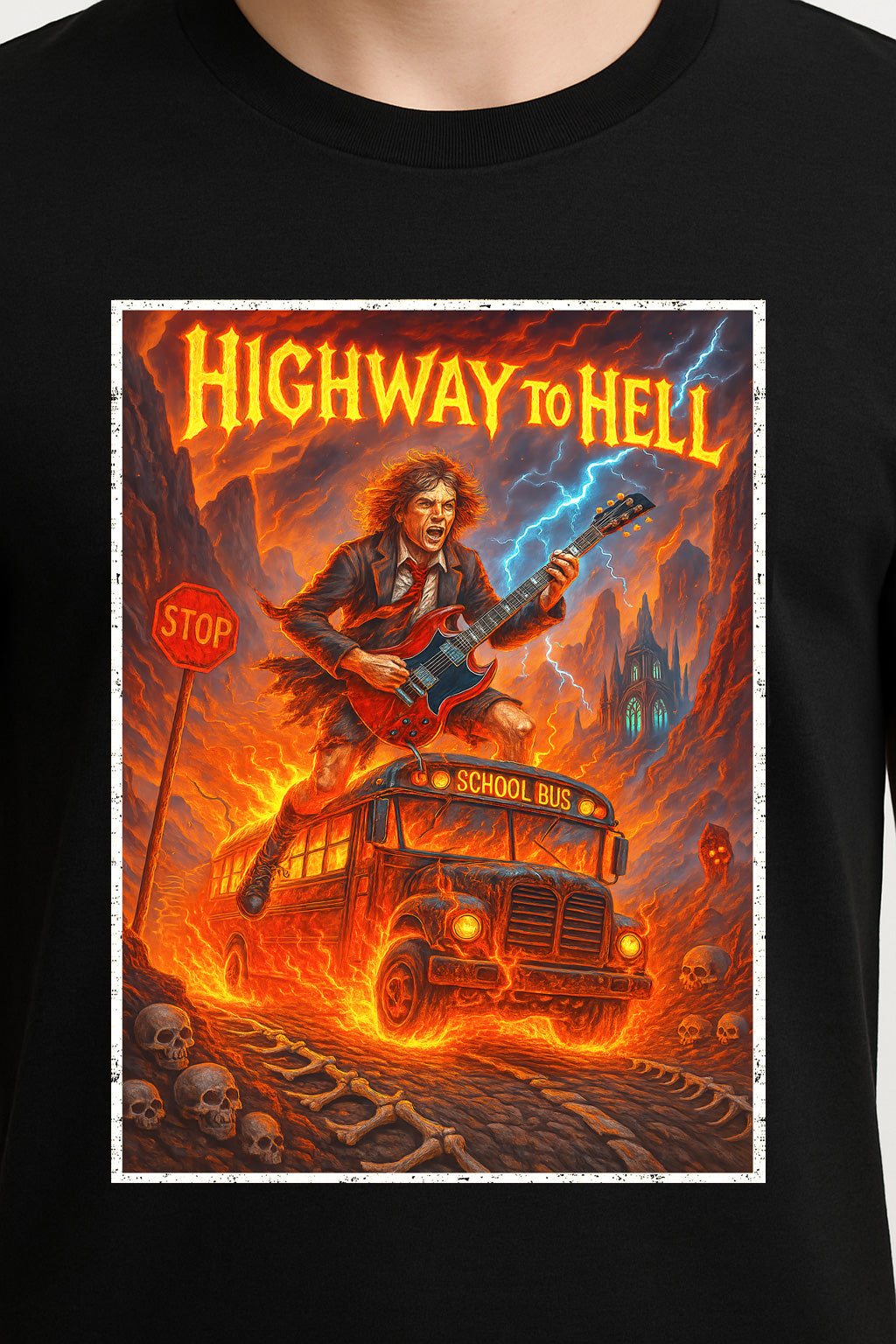 AC/DC “Highway to Hell” Unisex T-Shirt – Classic Rock Band Fiery Bold Guitar Graphic Tee